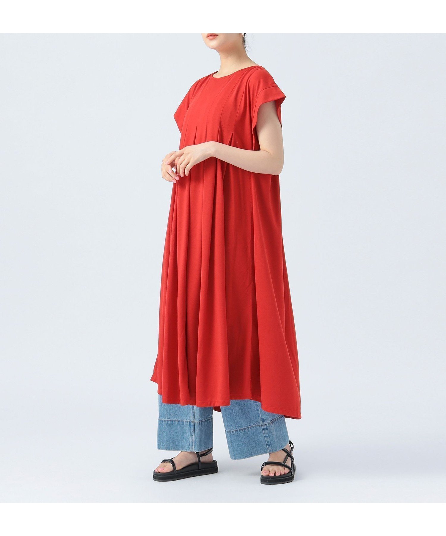 【ビームス ハート/BEAMS HEART】の【洗濯機OK】タック フレア ワンピース 25SS フレンチスリーブ インテリア・キッズ・メンズ・レディースファッション・服の通販 founy(ファニー) 　ファッション　Fashion　レディースファッション　WOMEN　ワンピース　Dress　2025年　2025　2025春夏・S/S　Ss,Spring/Summer,2025　おすすめ　Recommend　エレガント 上品　Elegant　ギャザー　Gather　サンダル　Sandals　スキッパー　Skipper　スニーカー　Sneakers　スリーブ　Sleeve　ティアードワンピース　Tiered Dress　フェミニン　Feminine　フレア　Flare　フレンチ　French　リゾート　Resort　リラックス　Relax　夏　Summer　旅行　Travel　RED|ID: prp329100004572081 ipo3291000000032353592