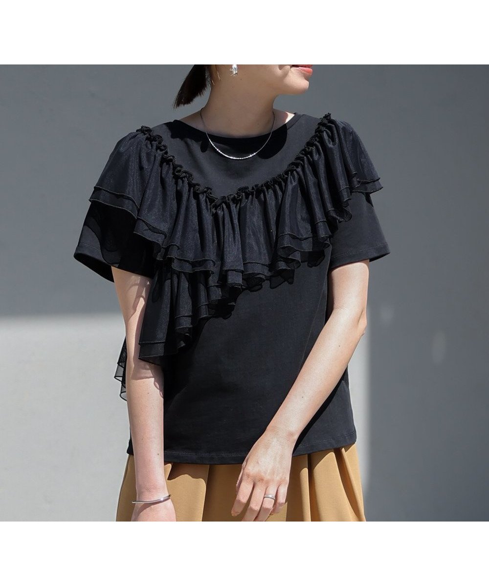 【バブ ブージュルード/Bab Bou Jeloud】の【6日間限定クーポンあり!】MARIEコラボ*ショルダーフリルTシャツ インテリア・キッズ・メンズ・レディースファッション・服の通販 founy(ファニー) 　ファッション　Fashion　レディースファッション　WOMEN　トップス・カットソー　Tops/Tshirt　シャツ/ブラウス　Shirts/Blouses　ロング / Tシャツ　T-Shirts　コラボ　Collaboration　シアー　Sheer　ショルダー　Shoulder　フェミニン　Feminine　フリル　Frills　再入荷　Restock/Back In Stock/Re Arrival　夏　Summer　春　Spring　S/S・春夏　Ss・Spring/Summer　BLACK|ID: prp329100004572183 ipo3291000000032354799