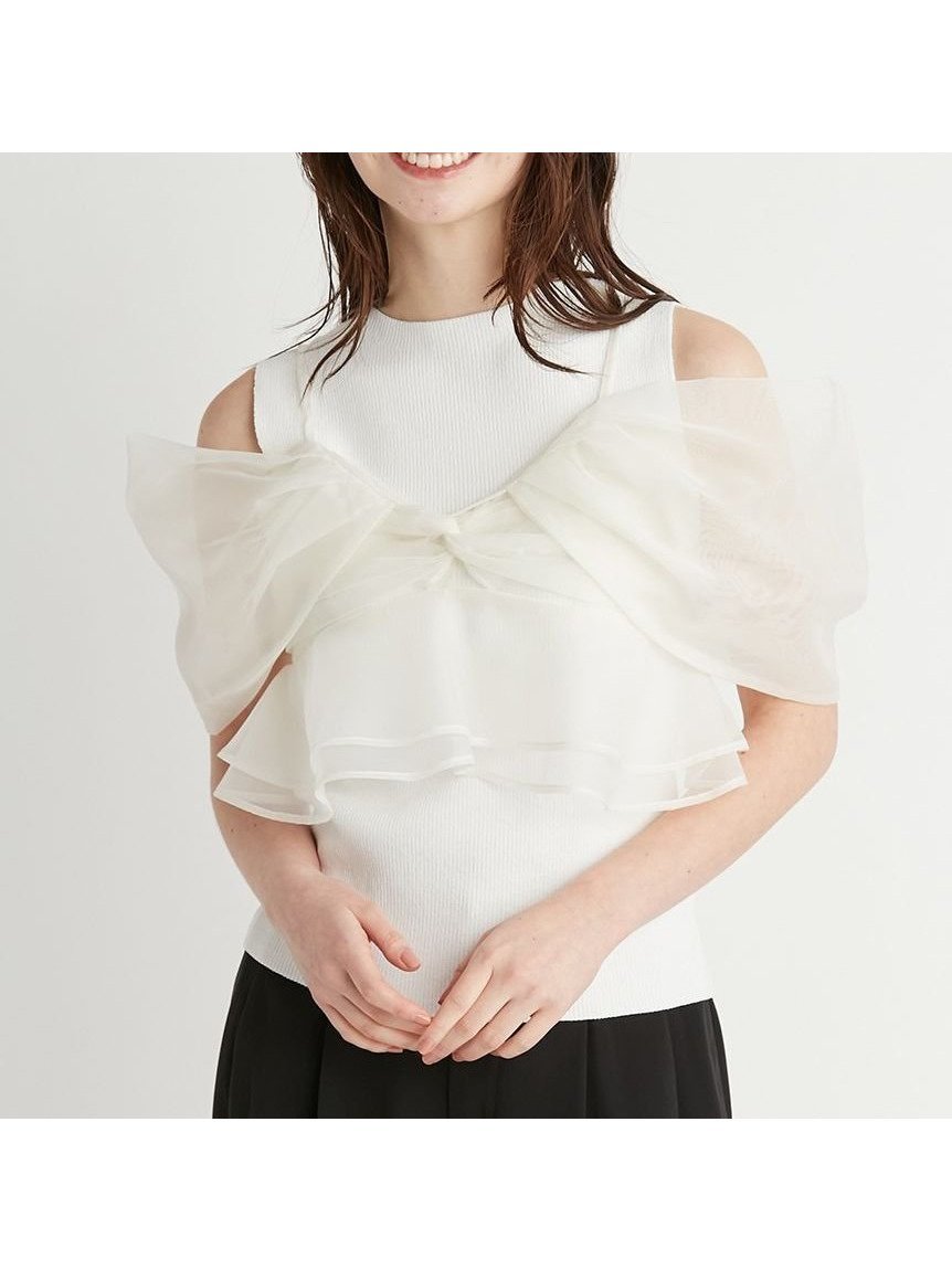 【セルフォード/CELFORD】のリボンモチーフキャミセットニットプルオーバー 人気、トレンドファッション・服の通販 founy(ファニー) 　ファッション　Fashion　レディースファッション　Ladies' Fashion Online　トップス・カットソー　Tops/Tshirt　ニット　Knit Tops　キャミソール / ノースリーブ　No Sleeves　プルオーバー　Pullover　キャミソール　Camisole　コンパクト　Compact　シャーリング　Shirring　シンプル　Simple　セパレート　Separate　ボトルネック　Bottleneck　モチーフ　Motif　リボン　Ribbon　夏　Summer　 other-1|ID: prp329100004572285 ipo3291000000032628067