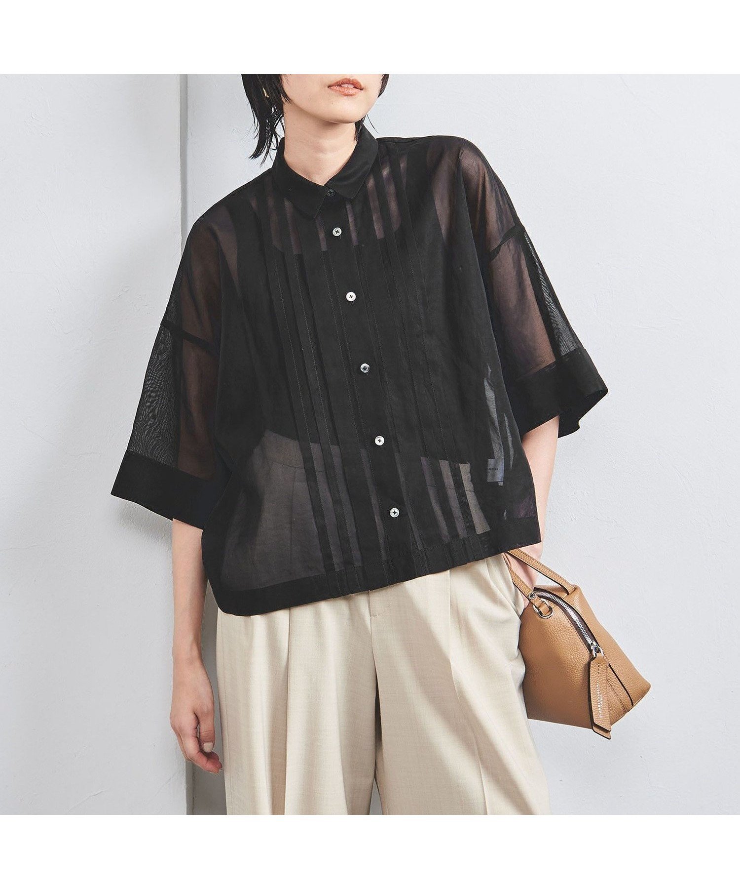 【その他のブランド/Other】のオーガンジー タック ブラウス インテリア・キッズ・メンズ・レディースファッション・服の通販 founy(ファニー) 　ファッション　Fashion　レディースファッション　Ladies' Fashion Online　トップス・カットソー　Tops/Tshirt　シャツ/ブラウス　Shirts/Blouses　おすすめ　Recommend　インナー　Inner　オーガンジー　Organdy　キャミソール　Camisole　シアー　Sheer　タンク　Tank　ノースリーブ　No Sleeve　バランス　Balance　フロント　Front　半袖　Short Sleeve　羽織　Haori　BLACK|ID: prp329100004572313 ipo3291000000032627389