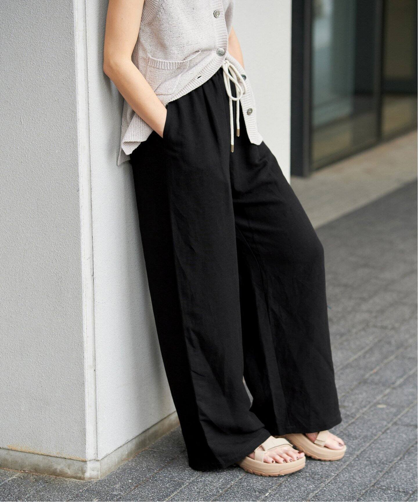 【イエナ/IENA】のリネンレーヨンイージーパンツ インテリア・キッズ・メンズ・レディースファッション・服の通販 founy(ファニー) 　ファッション　Fashion　レディースファッション　WOMEN　パンツ　Pants　2025年　2025　2025春夏・S/S　Ss,Spring/Summer,2025　おすすめ　Recommend　シンプル　Simple　フロント　Front　リネン　Linen　ワイド　Wide　夏　Summer　ブラック|ID: prp329100004572327 ipo3291000000032356171