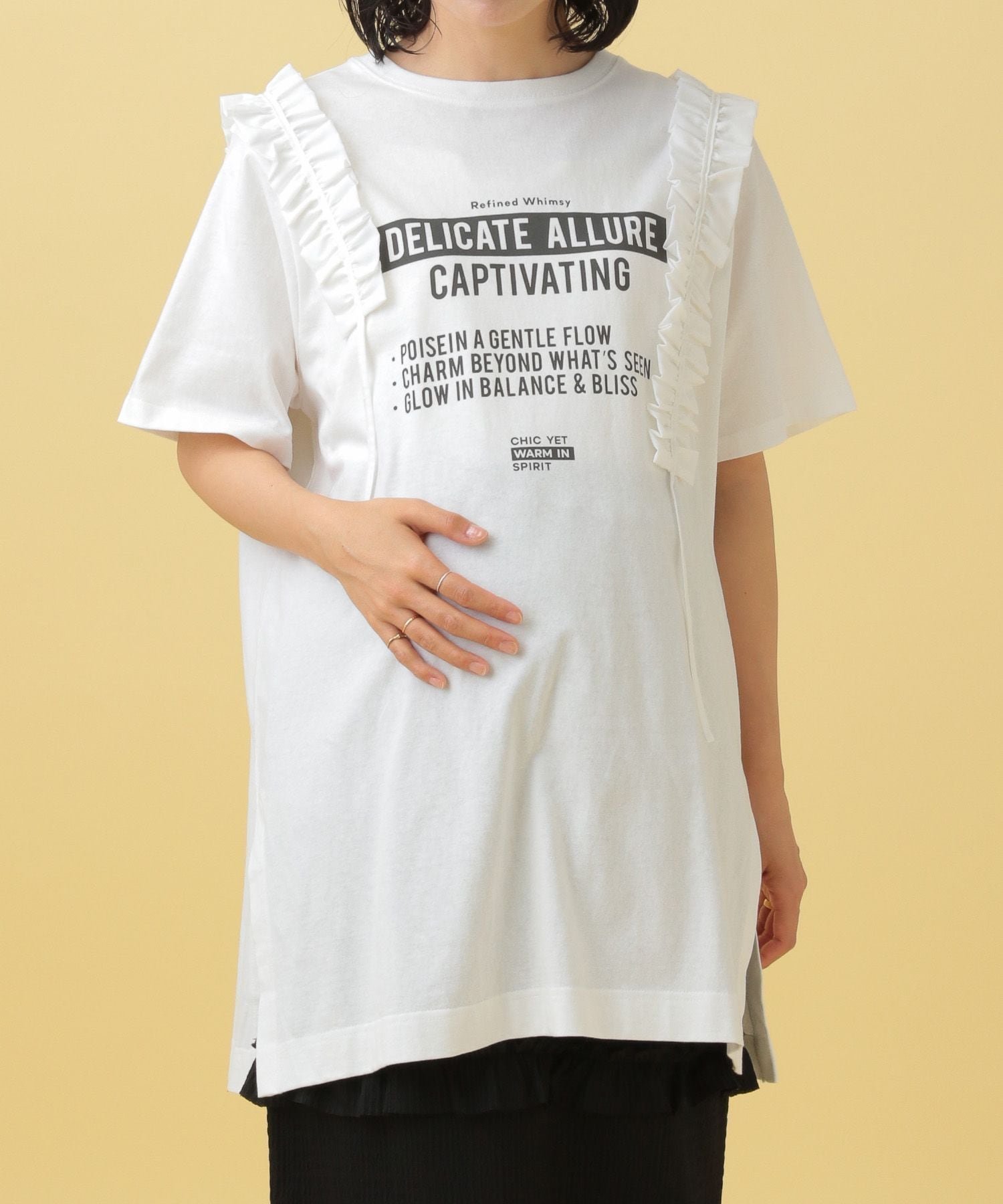 【その他のブランド/Other】の【産前・産後対応】マタニティ/リメイクフリルチュニックワンピース インテリア・キッズ・メンズ・レディースファッション・服の通販 founy(ファニー) 　ファッション　Fashion　キッズファッション　Fashion for Kids　ワンピース　Dresses　おすすめ　Recommended / Our Picks　スリット　Slit, Slit Detail　チュニック　Tunic, Long Top　ティアードスカート　Tiered Skirt, Flounced Skirt　デニム　Denim, Jeans Material　フリル　Frill, Ruffle　プリント　Print, Printed Pattern　プリーツ　Pleats, Pleated　オフホワイト05|ID: prp329100004572347 ipo3291000000032356385