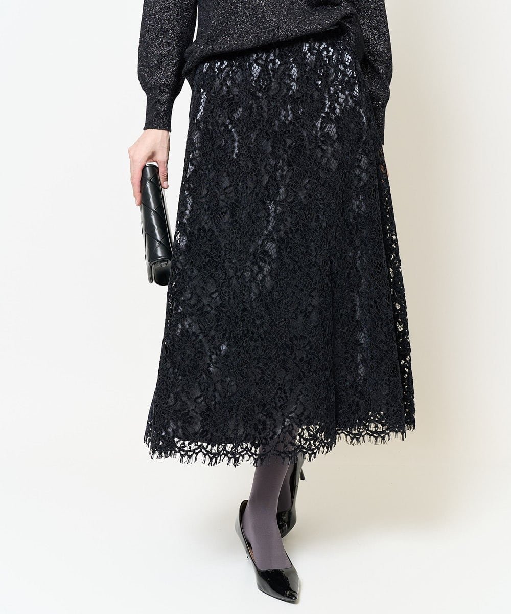 【クリスチャン オジャール/CHRISTIAN AUJARD】のモールレーススカート インテリア・キッズ・メンズ・レディースファッション・服の通販 founy(ファニー) 　ファッション　Fashion　レディースファッション　WOMEN　スカート　Skirt　エレガント 上品　Elegant　サテン　Satin　フランス　France　レース　Race　おすすめ　Recommend　セレモニー　Ceremony　ネイビー|ID: prp329100004572364 ipo3291000000032356689