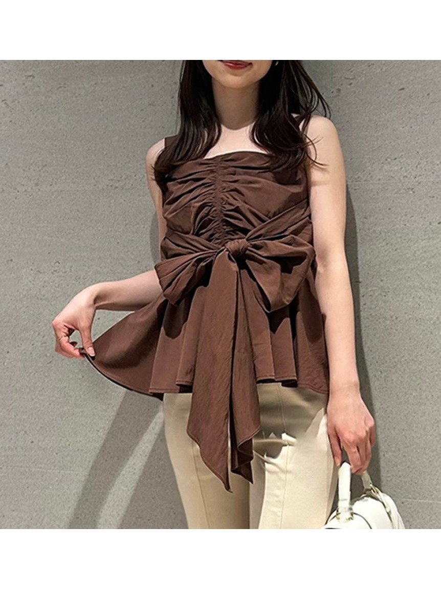 【フレイ アイディー/FRAY I.D】の2wayリボントップス インテリア・キッズ・メンズ・レディースファッション・服の通販 founy(ファニー) 　ファッション　Fashion　レディースファッション　WOMEN　トップス・カットソー　Tops/Tshirt　ギャザー　Gather　シャーリング　Shirring　ジャカード　Jacquard　ペプラム　Peplum　メタル　Metal　リボン　Ribbon　BRW[058]|ID: prp329100004572512 ipo3291000000032358837