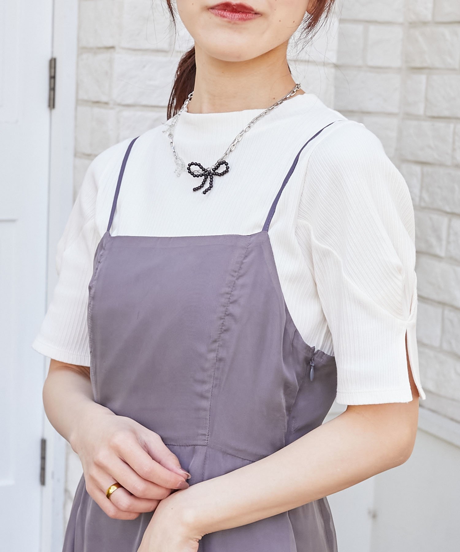 【マジェスティック レゴン/MAJESTIC LEGON】のタックスリーブトップス インテリア・キッズ・メンズ・レディースファッション・服の通販 founy(ファニー) 　ファッション　Fashion　レディースファッション　WOMEN　トップス・カットソー　Tops/Tshirt　おすすめ　Recommend　インナー　Inner　キャミワンピース　Cami Dress　シンプル　Simple　ダウン　Down　フィット　Fit　フェミニン　Feminine　フォルム　Form　再入荷　Restock/Back In Stock/Re Arrival　オフ|ID: prp329100004572526 ipo3291000000032358998