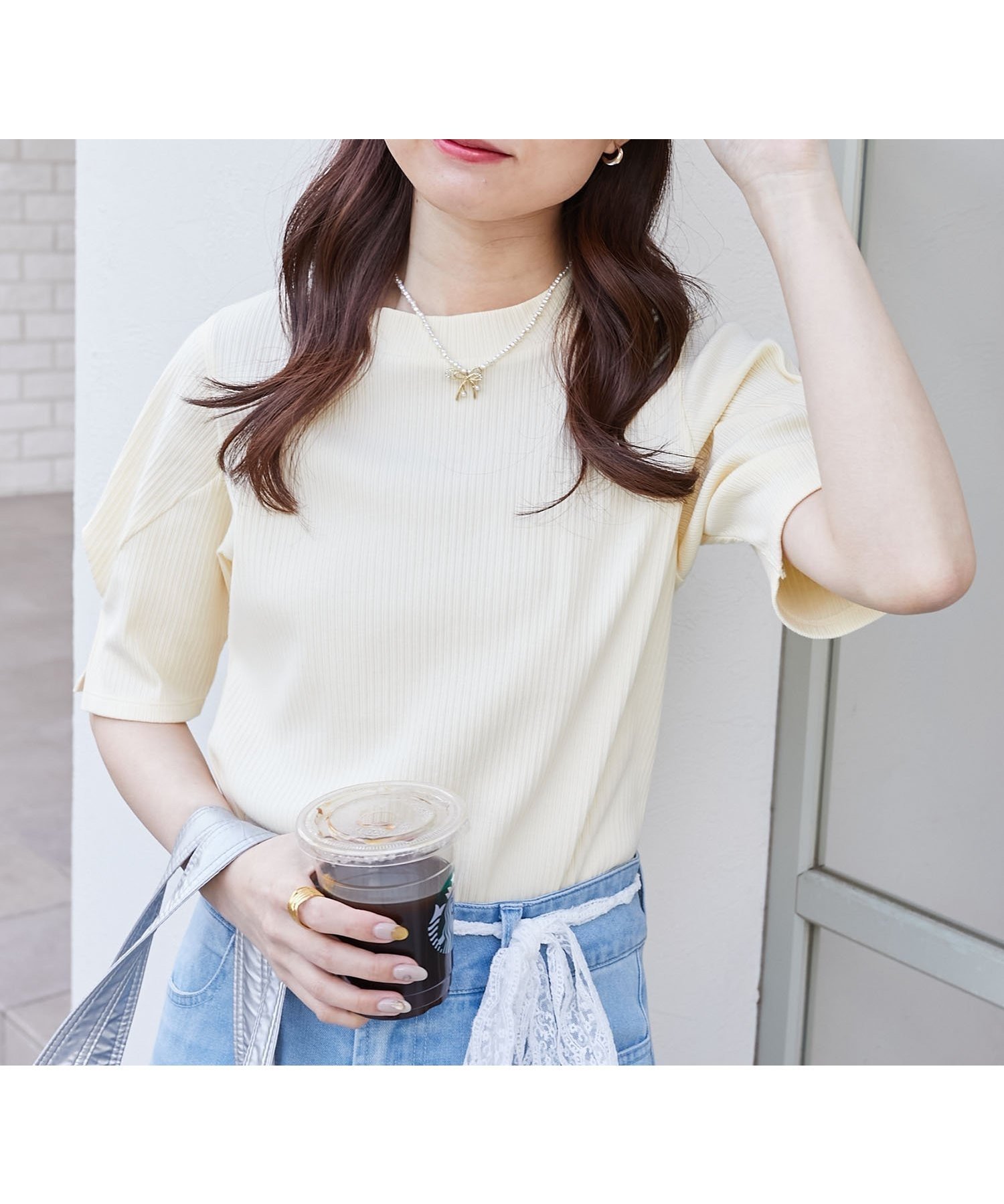 【マジェスティック レゴン/MAJESTIC LEGON】のタックスリーブトップス インテリア・キッズ・メンズ・レディースファッション・服の通販 founy(ファニー) 　ファッション　Fashion　レディースファッション　WOMEN　トップス・カットソー　Tops/Tshirt　おすすめ　Recommend　インナー　Inner　キャミワンピース　Cami Dress　シンプル　Simple　ダウン　Down　フィット　Fit　フェミニン　Feminine　フォルム　Form　再入荷　Restock/Back In Stock/Re Arrival　イエロー|ID: prp329100004572526 ipo3291000000032359000