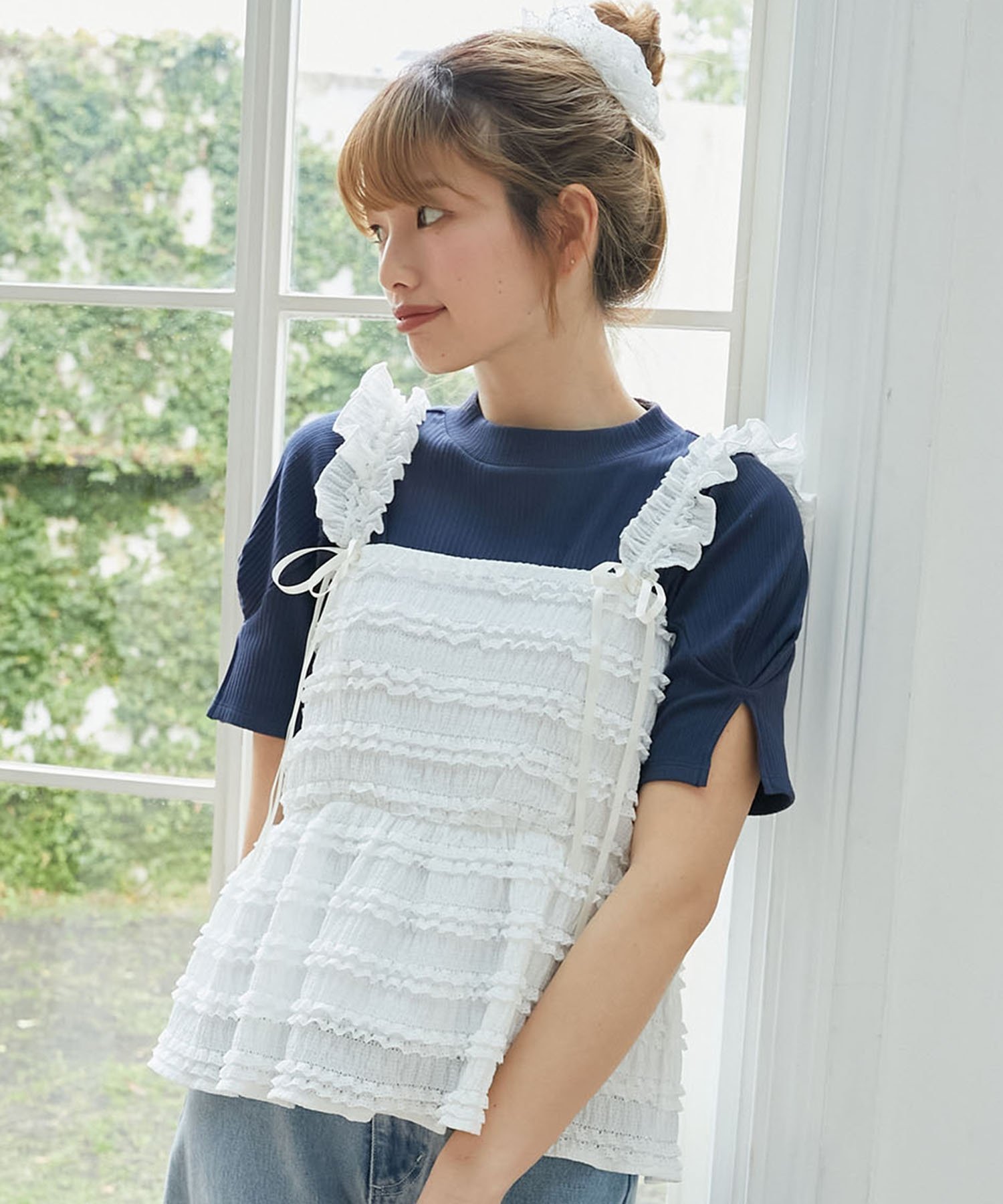 【マジェスティック レゴン/MAJESTIC LEGON】のタックスリーブトップス インテリア・キッズ・メンズ・レディースファッション・服の通販 founy(ファニー) 　ファッション　Fashion　レディースファッション　WOMEN　トップス・カットソー　Tops/Tshirt　おすすめ　Recommend　インナー　Inner　キャミワンピース　Cami Dress　シンプル　Simple　ダウン　Down　フィット　Fit　フェミニン　Feminine　フォルム　Form　再入荷　Restock/Back In Stock/Re Arrival　ネイビー|ID: prp329100004572526 ipo3291000000032359008