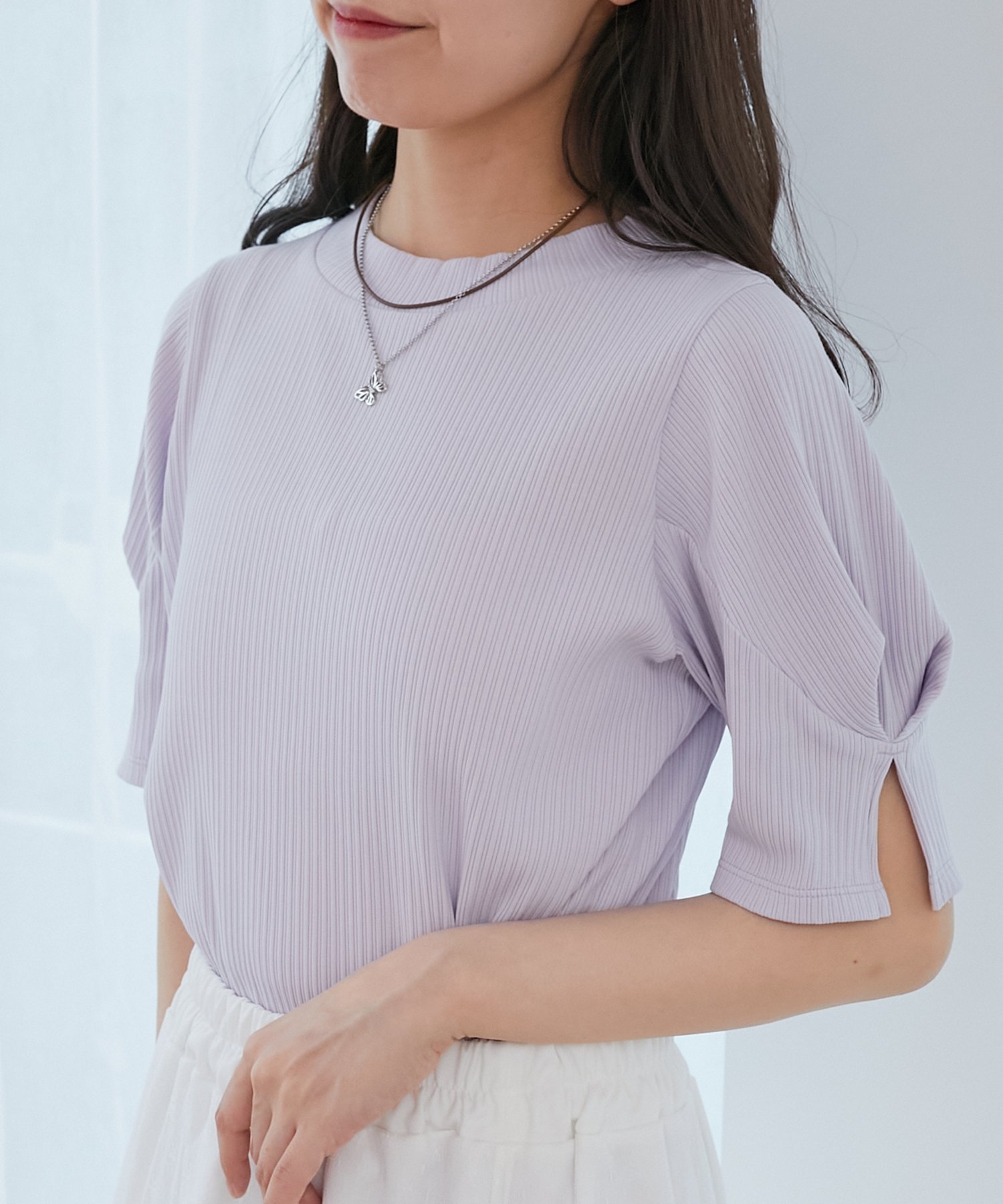 【マジェスティック レゴン/MAJESTIC LEGON】のタックスリーブトップス インテリア・キッズ・メンズ・レディースファッション・服の通販 founy(ファニー) 　ファッション　Fashion　レディースファッション　Fashion for Women　トップス・カットソー　Cut & Sew Tops　おすすめ　Recommended / Our Picks　インナー　Innerwear　キャミワンピース　Cami Dress, Slip Dress　シンプル　Simple, Minimal　ダウン　Down, Puffer　フィット　Fit, Slim Fit　フェミニン　Feminine, Girly　フォルム　Silhouette, Form　再入荷　Restock / Back in Stock　ラベンダー|ID: prp329100004572526 ipo3291000000033562145