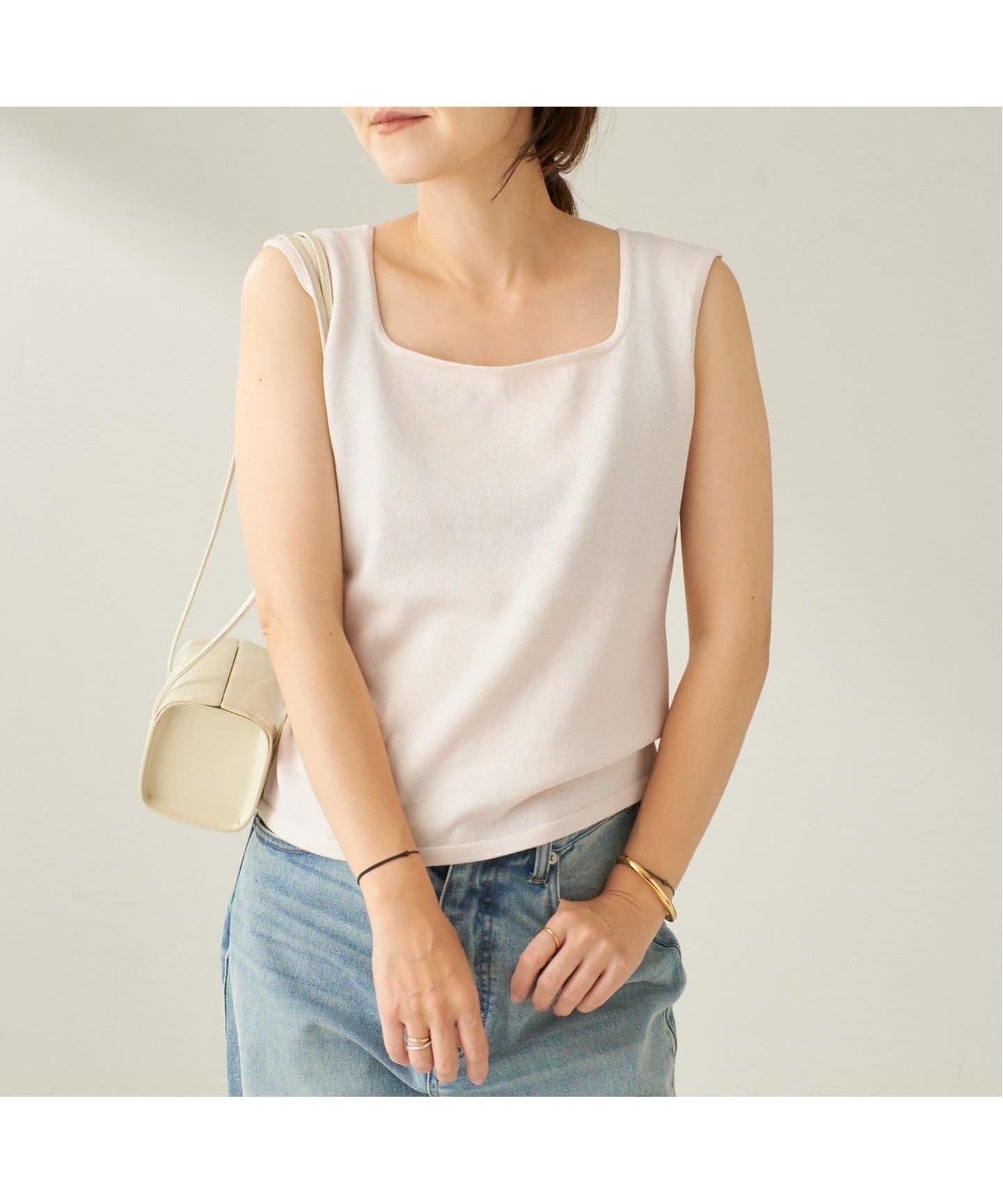 【プラージュ/Plage】のPaper Mix Sleeveless ニット インテリア・キッズ・メンズ・レディースファッション・服の通販 founy(ファニー) 　ファッション　Fashion　レディースファッション　Fashion for Women　トップス・カットソー　Cut & Sew Tops　ニット　Knit Tops & Sweaters　おすすめ　Recommended / Our Picks　スクエア　Square, Square Shape　セットアップ　Set-Up, Coordinated Outfit　デコルテ　Décolleté, Neckline　ノースリーブ　Sleeveless, No-Sleeve　ペーパー　Paper, Kraft Paper　エレガント 上品　Elegant　ナチュラル|ID: prp329100004572724 ipo3291000000033447406