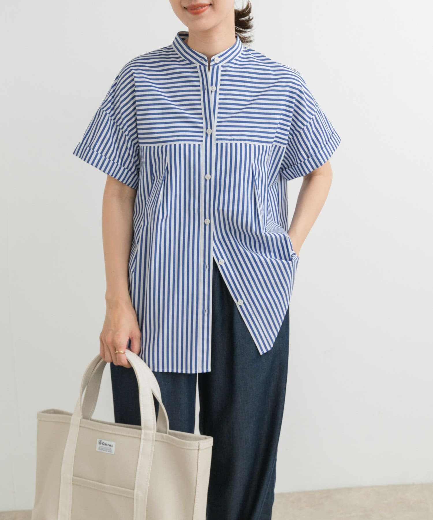 【アーバンリサーチ ドアーズ/URBAN RESEARCH DOORS】のストライプロールアップタックシャツ インテリア・キッズ・メンズ・レディースファッション・服の通販 founy(ファニー) 　ファッション　Fashion　レディースファッション　WOMEN　トップス・カットソー　Tops/Tshirt　シャツ/ブラウス　Shirts/Blouses　イエロー　Yellow　エアリー　Airy　秋　Autumn/Fall　切替　Switching　ストライプ　Stripe　ストレート　Straight　トレンド　Trend　フレア　Flare　フロント　Front　ヨーク　Yoke　リラックス　Relax　S/S・春夏　Ss・Spring/Summer　夏　Summer　2025年　2025　2025春夏・S/S　Ss,Spring/Summer,2025　OFF×BLU|ID: prp329100004572726 ipo3291000000032360893