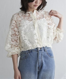 【ヴァンス エクスチェンジ/VENCE EXCHANGE】のオーガンジー刺繍レースブルゾン 人気、トレンドファッション・服の通販 founy(ファニー) ファッション Fashion レディースファッション WOMEN アウター Coat Outerwear ブルゾン Blouson/Jackets おすすめ Recommend オーガンジー Organdy シアー Sheer ショート Short シンプル Simple デニム Denim バランス Balance ブルゾン Blouson プリーツ Pleats レース Race エレガント 上品 Elegant 春 Spring |ID:prp329100004572756