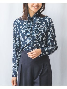 【ナラ カミーチェ/NARACAMICIE】のハート柄長袖フリルブラウス 人気、トレンドファッション・服の通販 founy(ファニー) ファッション Fashion レディースファッション Fashion for Women トップス・カットソー Cut & Sew Tops シャツ・ブラウス・オフィスカジュアル Elegant Blouses & Button-Ups おすすめ Recommended / Our Picks エレガント 上品 Elegant シンプル Simple, Minimal ストレッチ Stretch, Stretchy Fabric フリル Frill, Ruffle 長袖 Long Sleeve, Full Sleeve |ID:prp329100004572762
