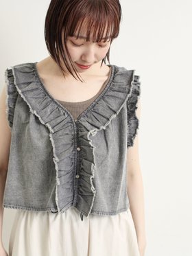 【サマンサモスモス/Samansa Mos2】のデニムフリルベスト 人気、トレンドファッション・服の通販 founy(ファニー) ファッション Fashion レディースファッション WOMEN アウター Coat Outerwear トップス・カットソー Tops/Tshirt ベスト/ジレ Gilets/Vests おすすめ Recommend デニム Denim フリル Frills ベスト Vest |ID:prp329100004572788