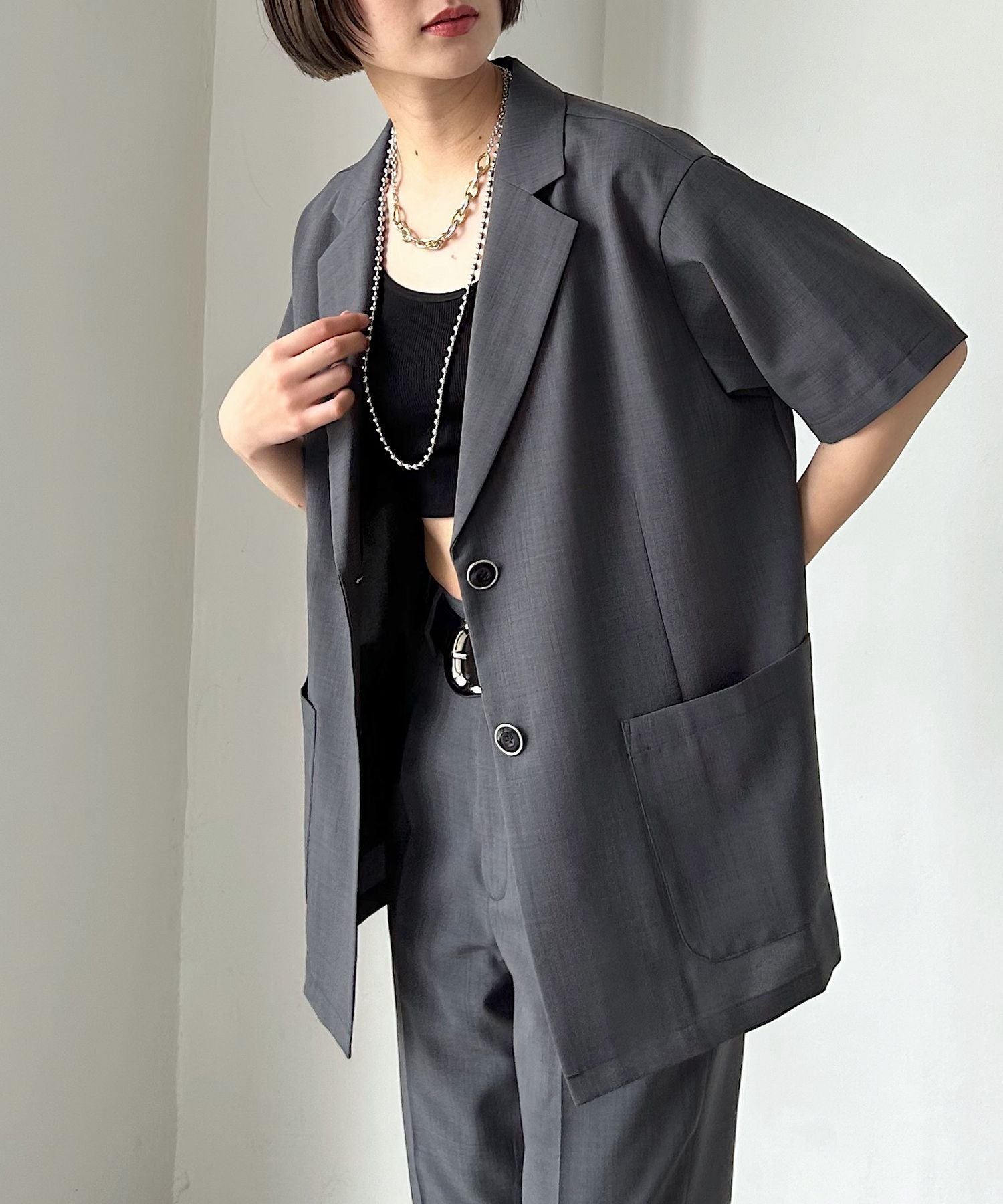 【ページボーイ/PAGEBOY】の【セットアップ対応】ライトテーラードジャケット インテリア・キッズ・メンズ・レディースファッション・服の通販 founy(ファニー) 　ファッション　Fashion　レディースファッション　WOMEN　アウター　Coat Outerwear　ジャケット　Jackets　テーラードジャケット　Tailored Jackets　シンプル　Simple　セットアップ　Set Up　半袖　Short Sleeve　夏　Summer　定番　Standard　チャコール15|ID: prp329100004572825 ipo3291000000032361648