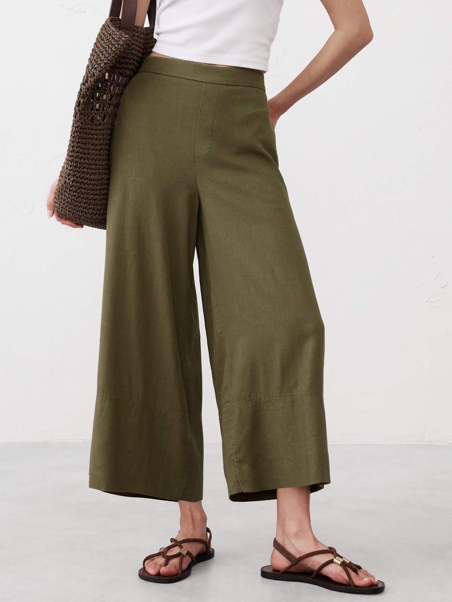 【バナナリパブリック ファクトリーストア/BANANA REPUBLIC FACTORY STORE】のBANANA REPUBLIC FACTORY STORE リネンブレンド ワイドレッグ クロップド プルオンパンツ インテリア・キッズ・メンズ・レディースファッション・服の通販 founy(ファニー) 　ファッション　Fashion　レディースファッション　WOMEN　パンツ　Pants　クロップド　Cropped　トラベル　Travel　リネン　Linen　リラックス　Relax　ロング　Long　ワイド　Wide　夏　Summer　春　Spring　S/S・春夏　Ss・Spring/Summer　KALE|ID: prp329100004572915 ipo3291000000032362480