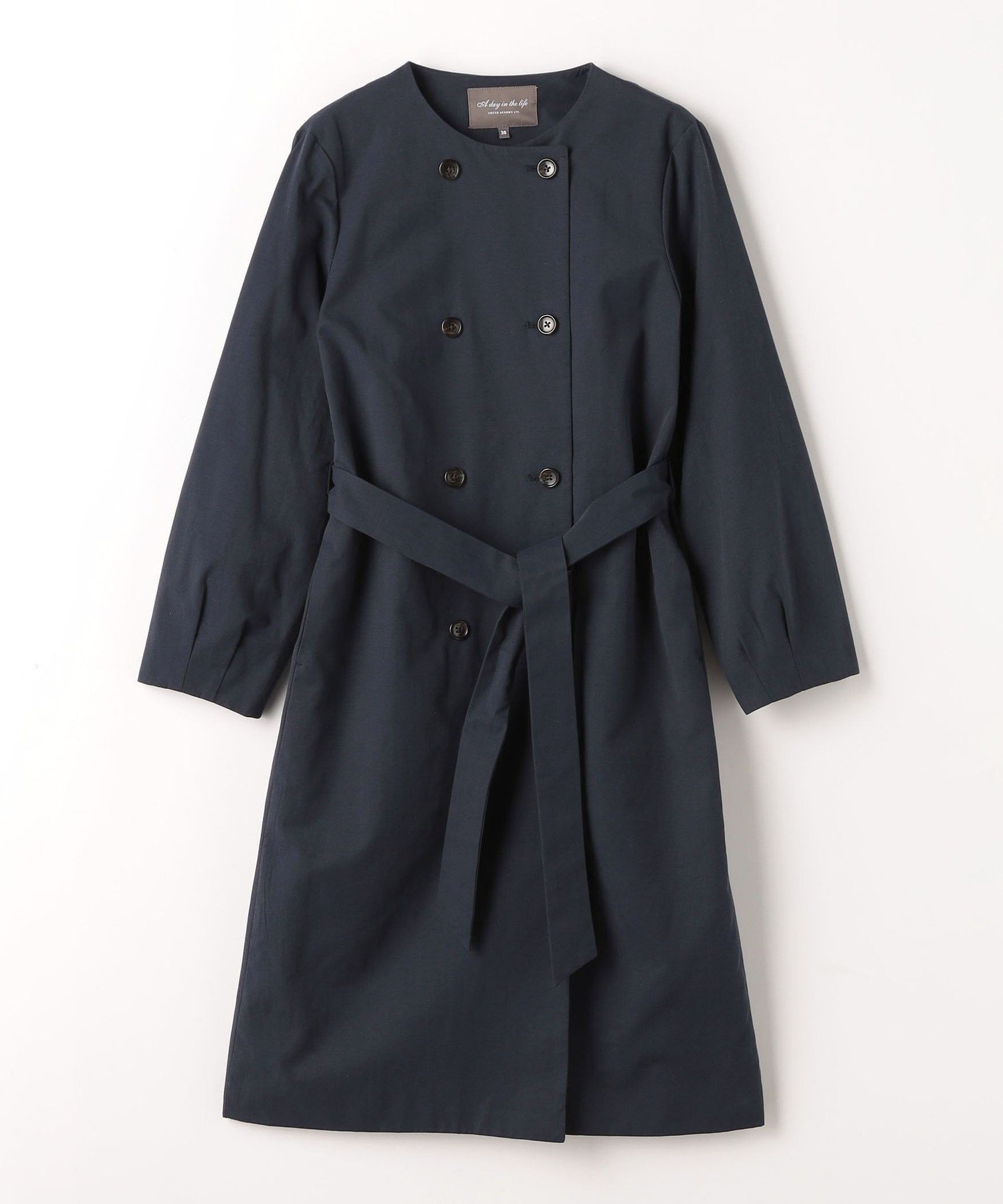 【その他のブランド/Other】のノーカラー トレンチコート A DAY IN THE LIFE インテリア・キッズ・メンズ・レディースファッション・服の通販 founy(ファニー) 　ファッション　Fashion　レディースファッション　Ladies' Fashion Online　アウター　Coat Outerwear　コート　Coats　トレンチコート　Trench Coats　クラシカル　Classical　スリーブ　Sleeve　トレンチ　Trench　リボン　Ribbon　NAVY|ID: prp329100004572926 ipo3291000000032607892