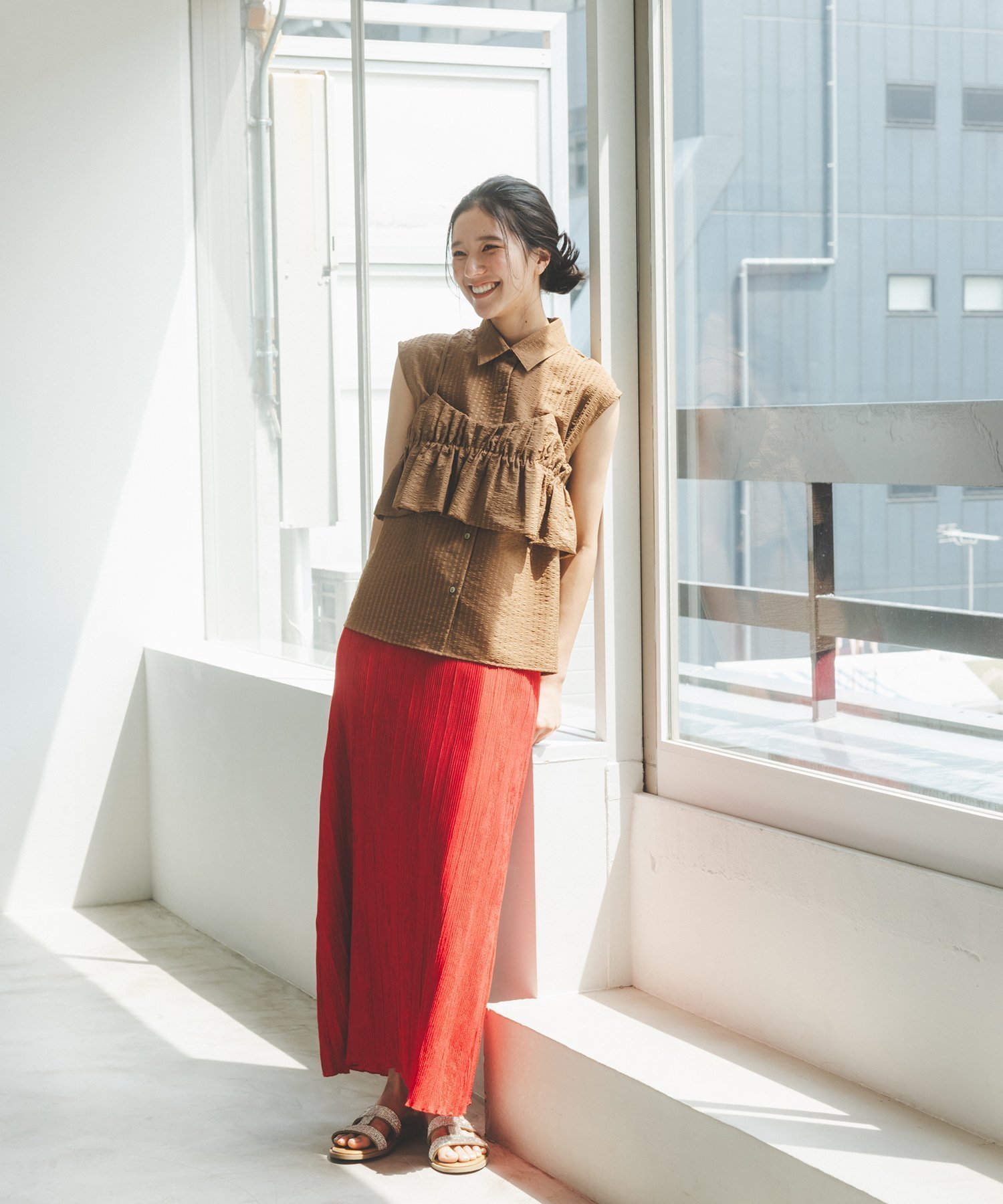 【エヌ ナチュラルビューティーベーシック/N.Natural Beauty basic】のシャドーチェックイージースカート インテリア・キッズ・メンズ・レディースファッション・服の通販 founy(ファニー) 　ファッション　Fashion　レディースファッション　WOMEN　スカート　Skirt　シャドー　Shadow　チェック　Check　バランス　Balance　フィット　Fit　リラックス　Relax　無地　Plain Color　レッド|ID: prp329100004573270 ipo3291000000032366335