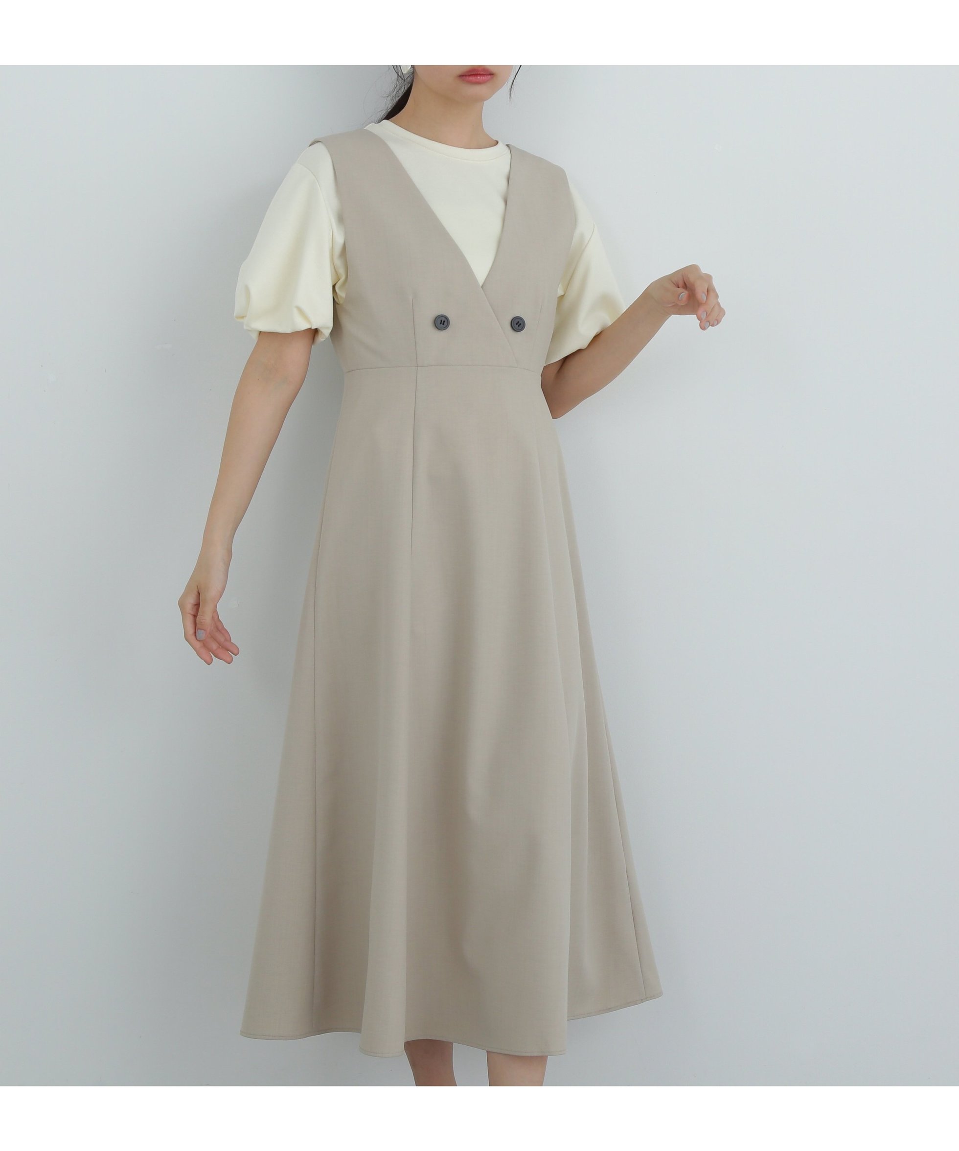 【エヌ ナチュラルビューティーベーシック/N.Natural Beauty basic】のVネックフレアジャンパースカート インテリア・キッズ・メンズ・レディースファッション・服の通販 founy(ファニー) 　ファッション　Fashion　レディースファッション　Ladies' Fashion Online　スカート　Skirt　インナー　Inner　フレア　Flare　オフ1|ID: prp329100004573507 ipo3291000000032565191