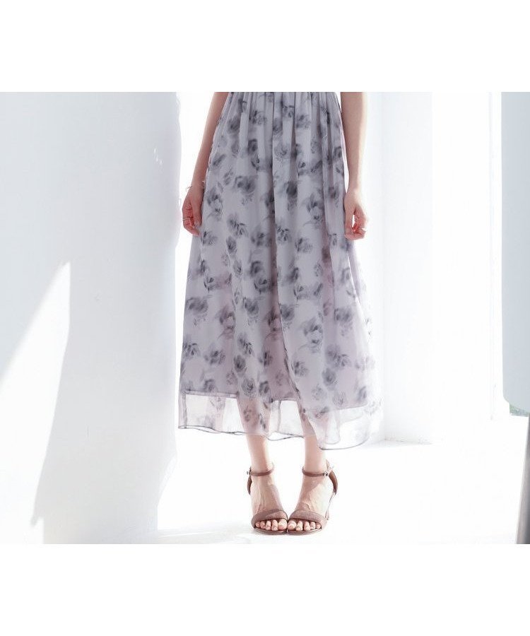 【セゾンドパピヨン/SAISON DE PAPILLON】の花柄シフォン生地ミモレ丈ワンピース インテリア・キッズ・メンズ・レディースファッション・服の通販 founy(ファニー) 　ファッション　Fashion　レディースファッション　WOMEN　ワンピース　Dress　シフォン　Chiffon　ジャケット　Jacket　スタンド　Stand　フリル　Frills　ミモレ　Mimore　夏　Summer　春　Spring　S/S・春夏　Ss・Spring/Summer　ブラック|ID: prp329100004573511 ipo3291000000032368594