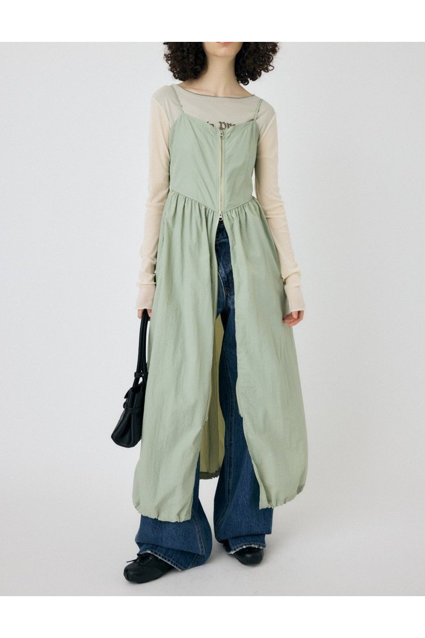 【マウジー/moussy】のFRONT ZIP NYLON キャミドレス インテリア・キッズ・メンズ・レディースファッション・服の通販 founy(ファニー) 　ファッション　Fashion　レディースファッション　WOMEN　トップス・カットソー　Tops/Tshirt　キャミソール / ノースリーブ　No Sleeves　ワンピース　Dress　ドレス　Party Dresses　ギャザー　Gather　デニム　Denim　ドローコード　Draw Cord　人気　Popularity　フロント　Front　メタル　Metal　再入荷　Restock/Back In Stock/Re Arrival　おすすめ　Recommend　L/KHA1|ID: prp329100004573522 ipo3291000000032368947