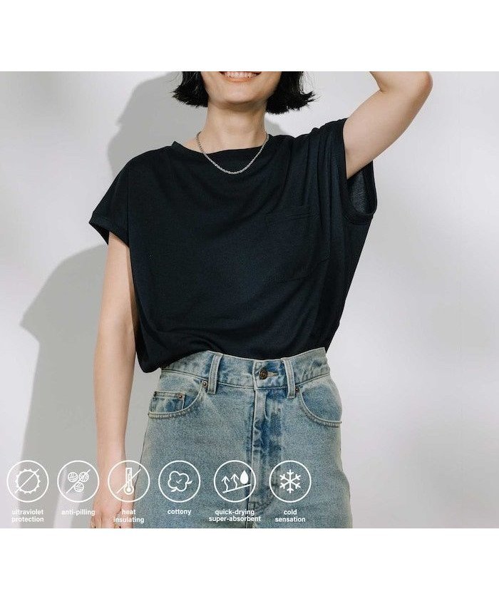 【フリークスストア/FREAK'S STORE】の接触冷感/速乾/UVカット AIRDRY HIGHCOOL フレンチスリーブTシャツ/機能素材 25SS インテリア・キッズ・メンズ・レディースファッション・服の通販 founy(ファニー) 　ファッション　Fashion　レディースファッション　WOMEN　トップス・カットソー　Tops/Tshirt　シャツ/ブラウス　Shirts/Blouses　ロング / Tシャツ　T-Shirts　2025年　2025　2025春夏・S/S　Ss,Spring/Summer,2025　シンプル　Simple　スリーブ　Sleeve　フレンチ　French　ベーシック　Basic　ロールアップ　Roll Up　夏　Summer　S/S・春夏　Ss・Spring/Summer　ブラック|ID: prp329100004573623 ipo3291000000032371910