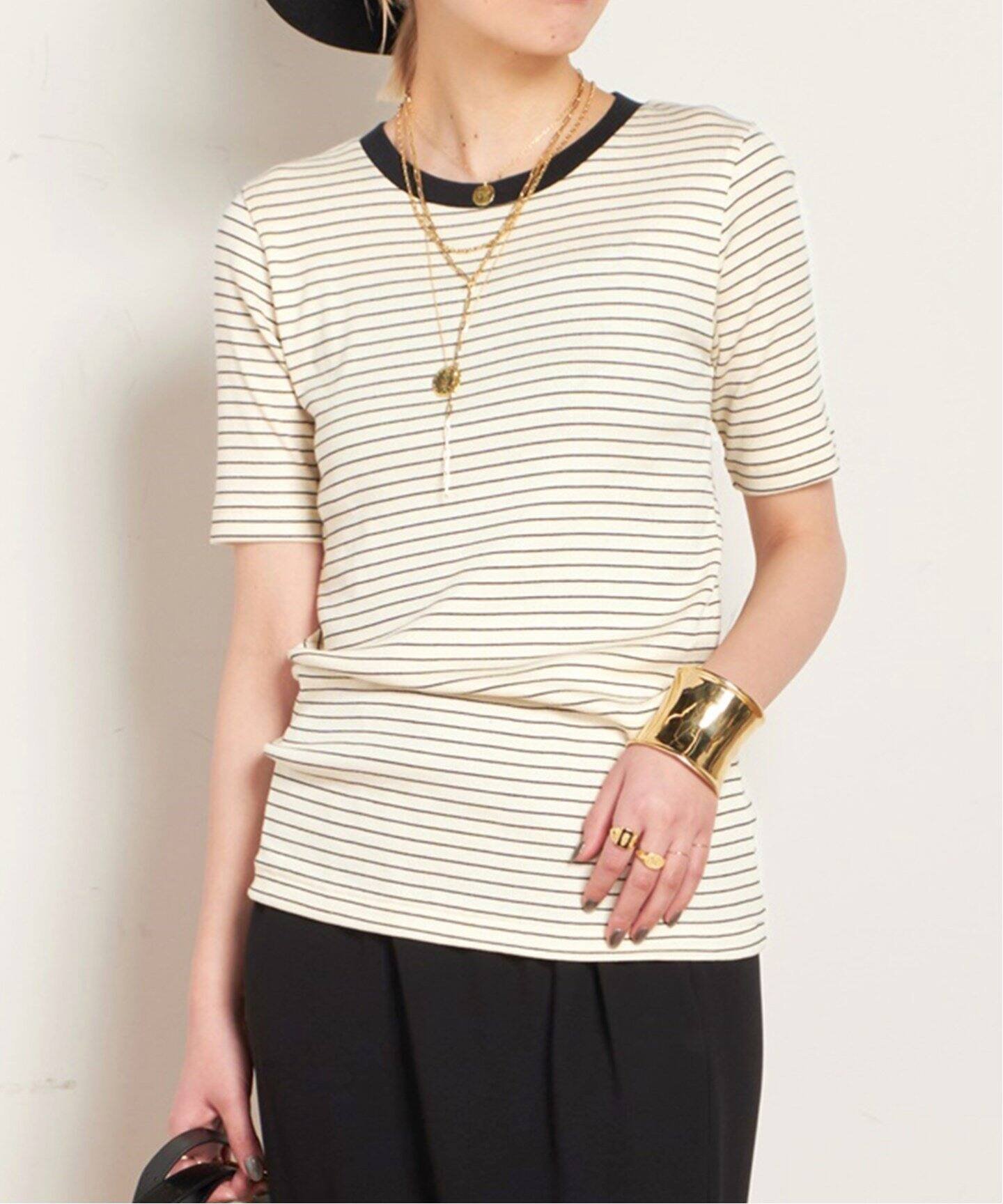 【エーピーストゥディオ/AP STUDIO】のボーダーTシャツ 人気、トレンドファッション・服の通販 founy(ファニー) 　ファッション　Fashion　レディースファッション　Ladies' Fashion Online　トップス・カットソー　Tops/Tshirt　シャツ/ブラウス　Shirts/Blouses　ロング / Tシャツ　T-Shirts　ストレッチ　Stretch　デニム　Denim　ボーダー　Border　モダン　Modern　エレガント 上品　Elegant　 other-1|ID: prp329100004573705 ipo3291000000032643283