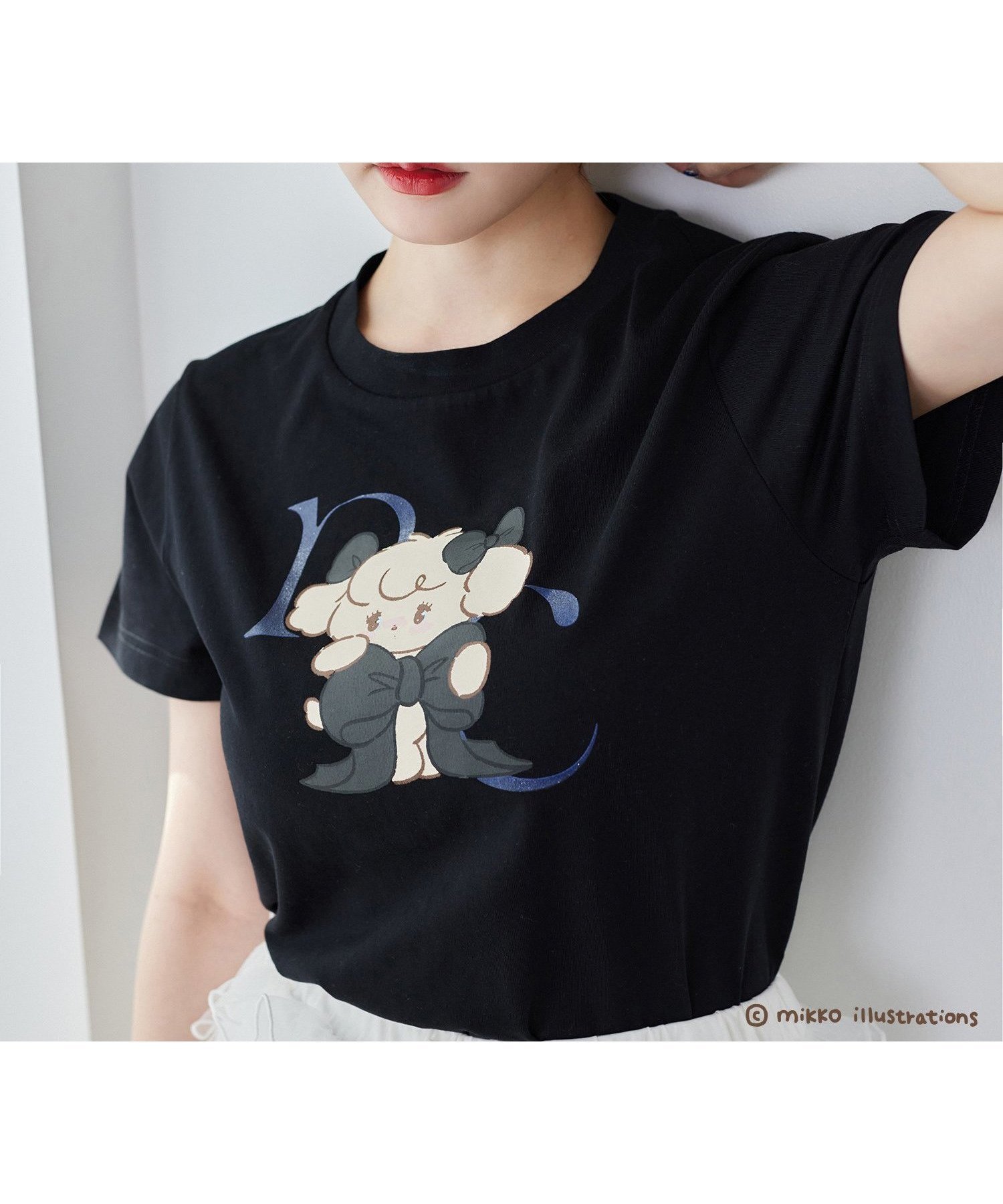 【ナイスクラップ/NICE CLAUP】の【mikko コラボ】プリントTシャツ インテリア・キッズ・メンズ・レディースファッション・服の通販 founy(ファニー) 　ファッション　Fashion　レディースファッション　WOMEN　トップス・カットソー　Tops/Tshirt　シャツ/ブラウス　Shirts/Blouses　ロング / Tシャツ　T-Shirts　おすすめ　Recommend　ガーリー　Girly　コラボ　Collaboration　ショート　Short　デニム　Denim　トレンド　Trend　フリル　Frills　フロント　Front　プリント　Print　プリーツ　Pleats　ミニスカート　Mini Skirt　モチーフ　Motif　リボン　Ribbon　ブラック|ID: prp329100004573739 ipo3291000000032374177