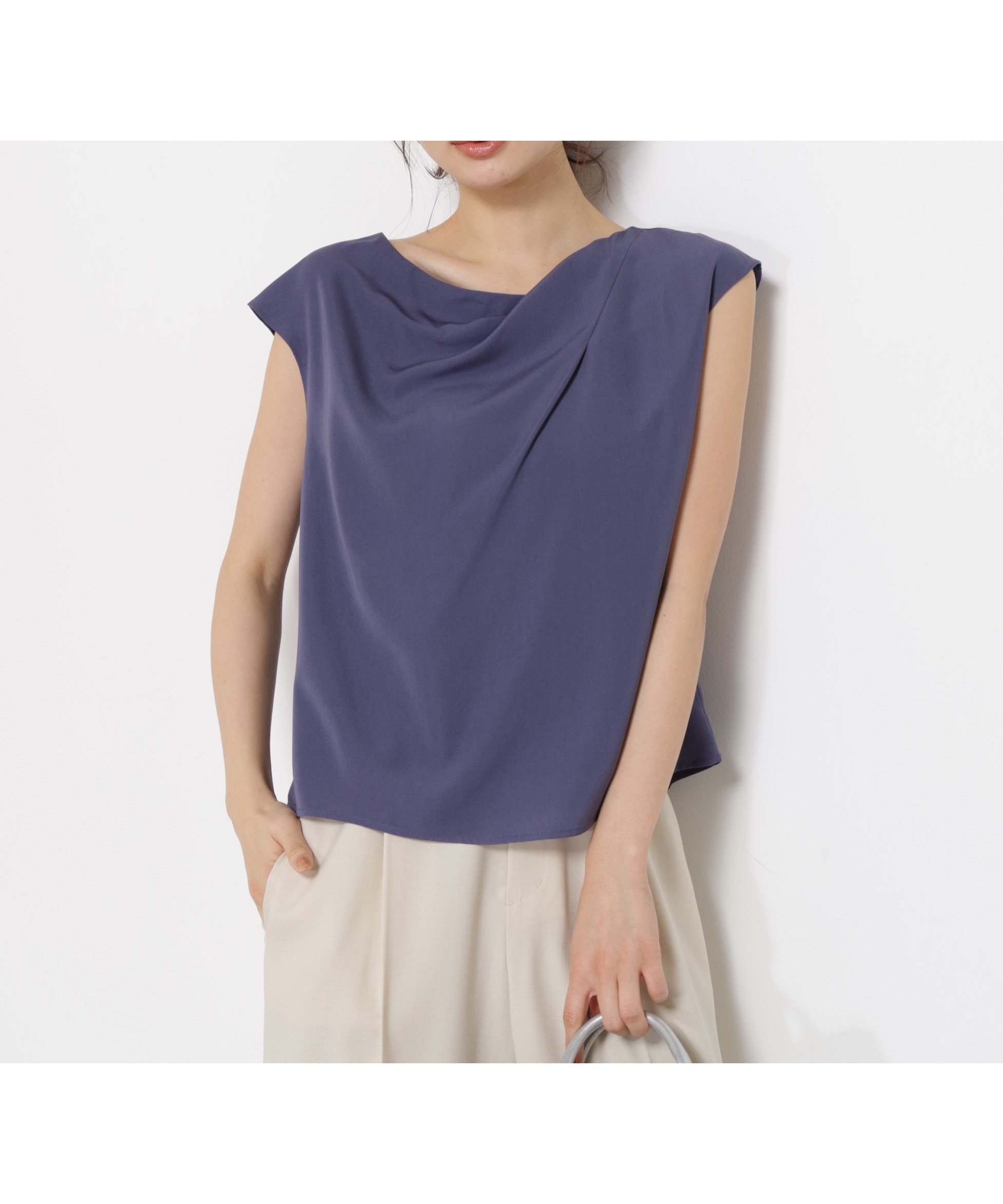 【プロポーション ボディドレッシング/PROPORTION BODY DRESSING】のニュアンスネックフレンチスリーブブラウス インテリア・キッズ・メンズ・レディースファッション・服の通販 founy(ファニー) 　ファッション　Fashion　レディースファッション　Fashion for Women　トップス・カットソー　Cut & Sew Tops　シャツ・ブラウス・オフィスカジュアル　Elegant Blouses & Button-Ups　アシンメトリー　Asymmetrical Style　シフォン　Chiffon, Lightweight Fabric　スリーブ　Sleeve, Long Sleeve / Short Sleeve　パール　Pearl, Pearl Accent　フレンチ　French, French Style　ネイビー|ID: prp329100004573815 ipo3291000000033201012
