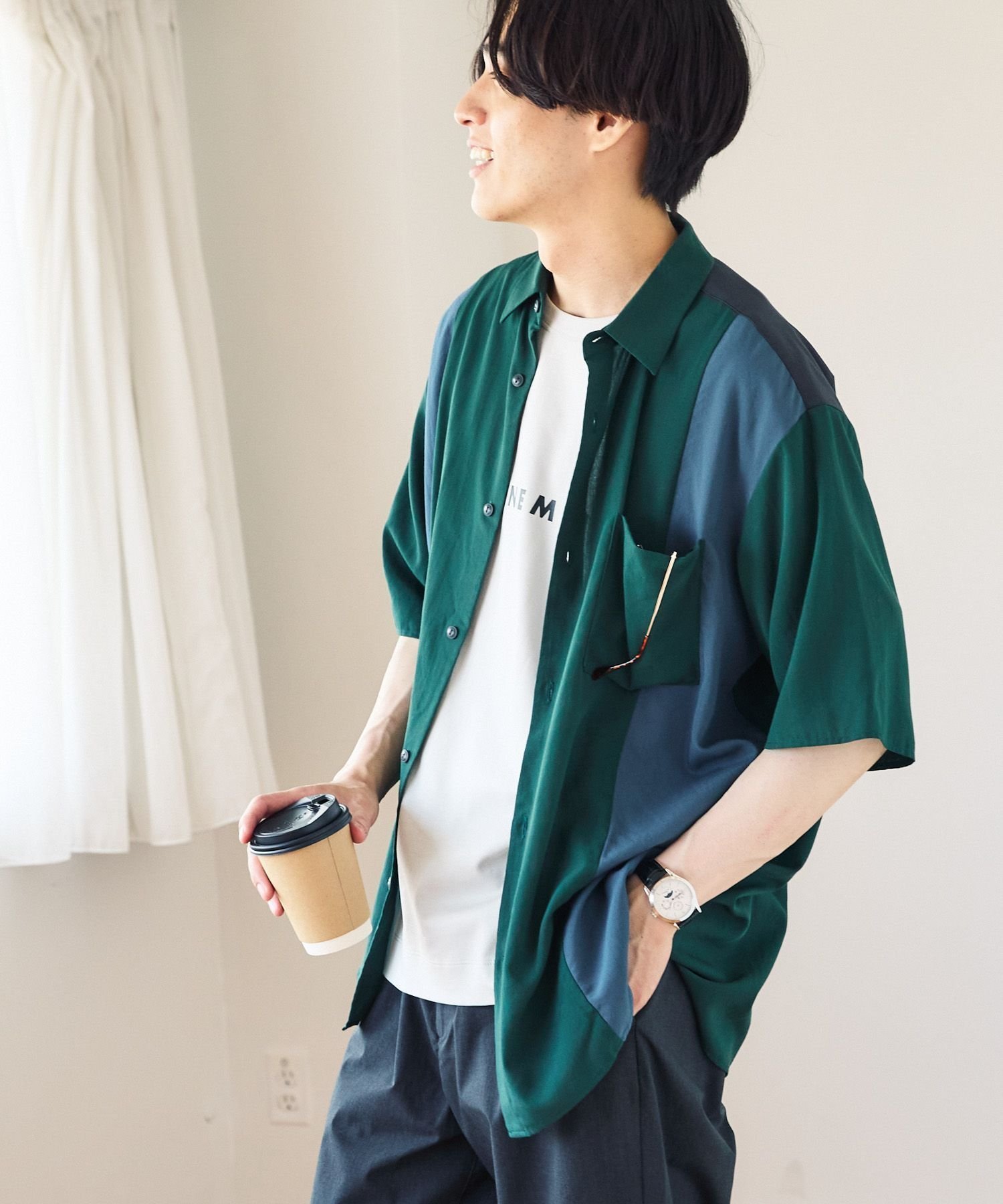 【グローバルワーク/GLOBAL WORK / MEN】のサラサマ快適シャツ/切り替え/半袖/286399 インテリア・キッズ・メンズ・レディースファッション・服の通販 founy(ファニー) 　ファッション　Fashion　メンズファッション　Men's Style Online　カーディガン　Cardigan　ドレープ　Drape　フロント　Front　リラックス　Relax　エレガント 上品　Elegant　半袖　Short Sleeve　夏　Summer　羽織　Haori　グリーン78|ID: prp329100004573829 ipo3291000000032674019