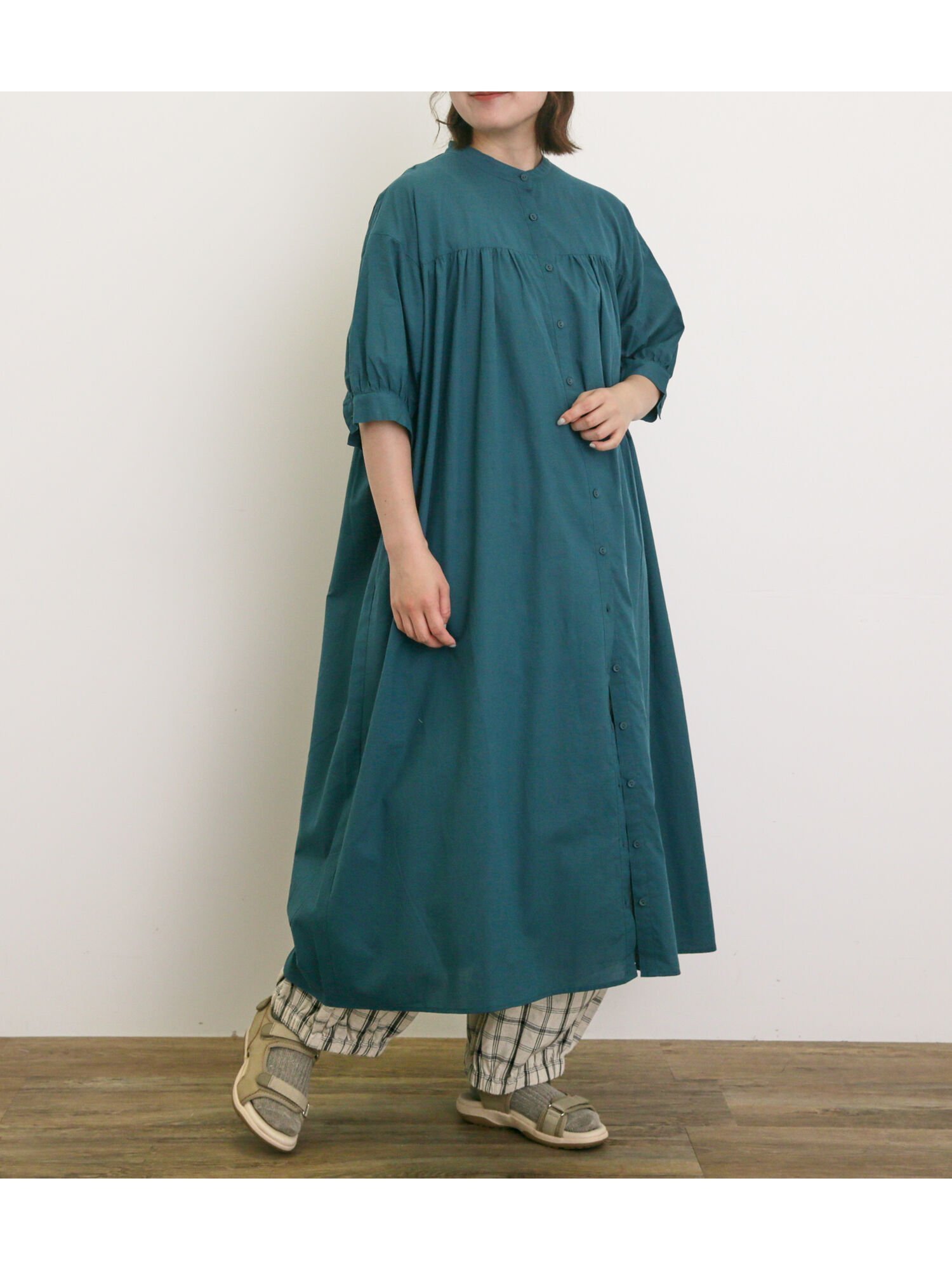 【サマンサモスモス/Samansa Mos2】の【接触冷感】シャツワンピース ≪S/Mサイズ≫ インテリア・キッズ・メンズ・レディースファッション・服の通販 founy(ファニー) 　ファッション　Fashion　レディースファッション　WOMEN　ワンピース　Dress　シャツワンピース　Shirt Dresses　ギャザー　Gather　グリーン|ID: prp329100004574196 ipo3291000000032380529