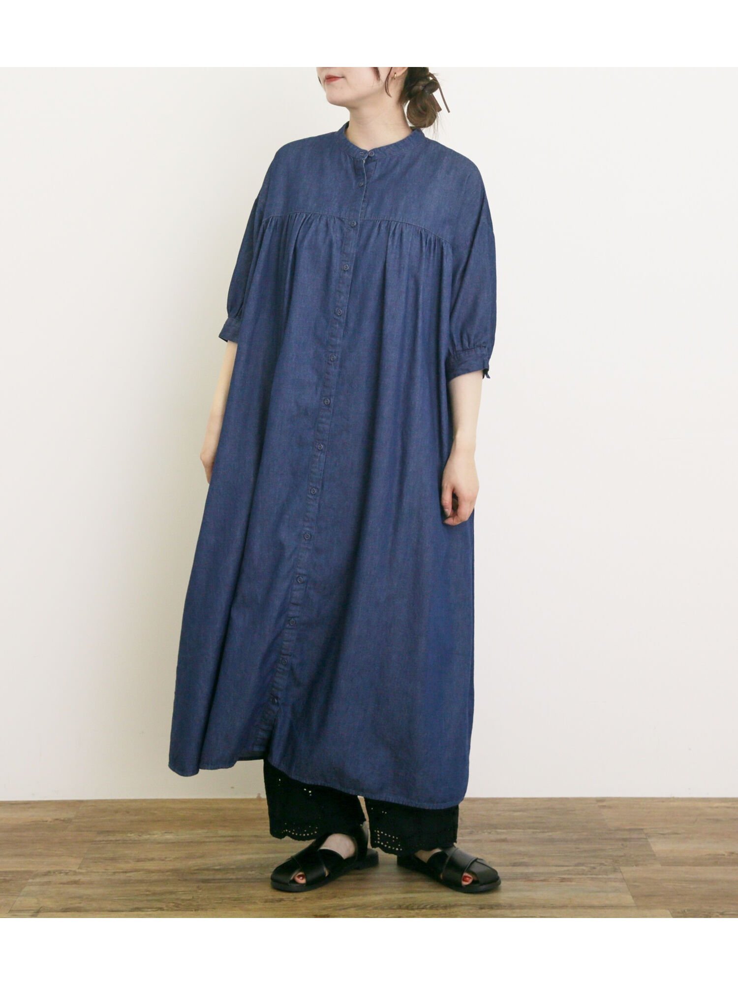 【サマンサモスモス/Samansa Mos2】の【接触冷感】シャツワンピース ≪S/Mサイズ≫ インテリア・キッズ・メンズ・レディースファッション・服の通販 founy(ファニー) 　ファッション　Fashion　レディースファッション　WOMEN　ワンピース　Dress　シャツワンピース　Shirt Dresses　ギャザー　Gather　ネイビー|ID: prp329100004574196 ipo3291000000032380530
