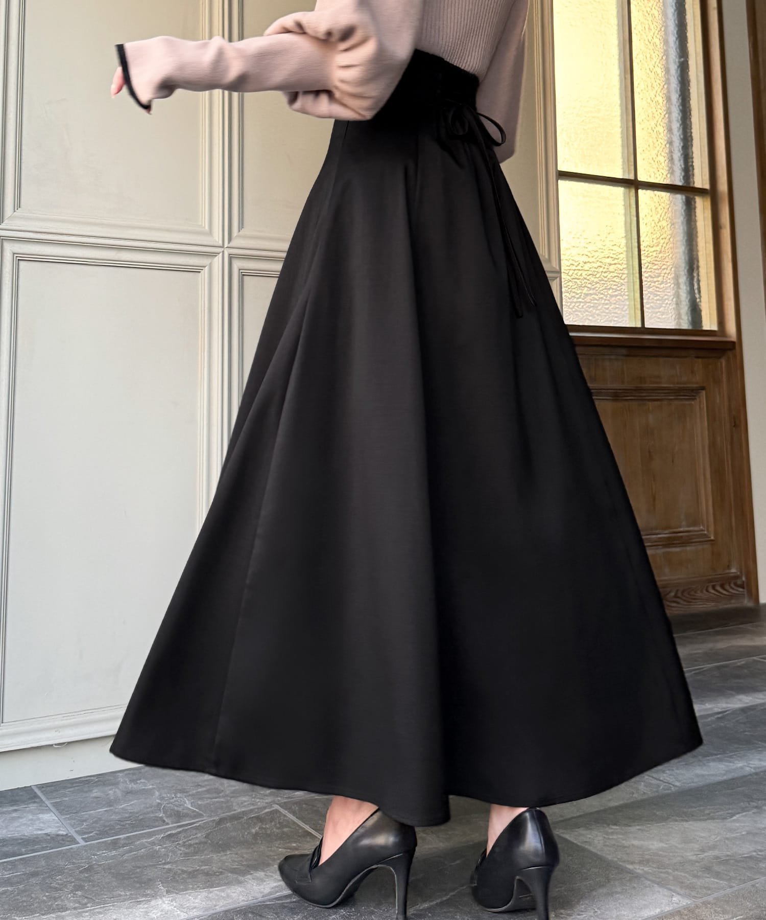 【ジュノア/JUNOAH】のハイウエストレースアップフレアスカート インテリア・キッズ・メンズ・レディースファッション・服の通販 founy(ファニー) 　ファッション　Fashion　レディースファッション　Ladies' Fashion Online　スカート　Skirt　Aライン/フレアスカート　Flared A-Line Skirts　ブラック|ID: prp329100004574252 ipo3291000000032689809
