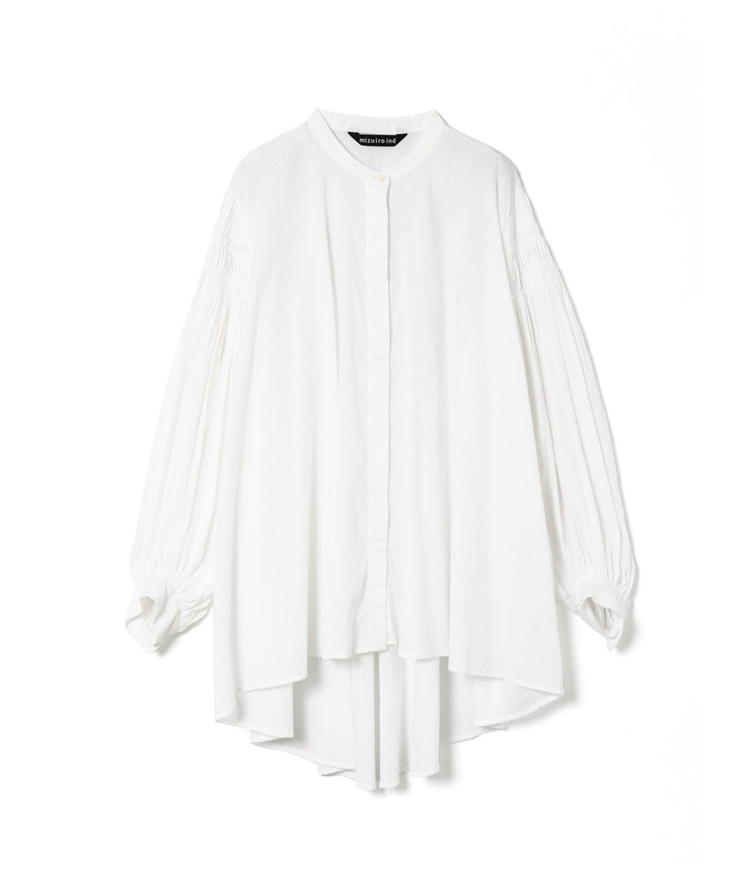 【マーコート/MARcourt】のmizuiro ind ピンタックパフスリーブシャツ インテリア・キッズ・メンズ・レディースファッション・服の通販 founy(ファニー) 　ファッション　Fashion　レディースファッション　WOMEN　トップス・カットソー　Tops/Tshirt　シャツ/ブラウス　Shirts/Blouses　スタンド　Stand　スリーブ　Sleeve　フロント　Front　ポケット　Pocket　人気　Popularity　無地　Plain Color　長袖　Long Sleeve　オフホワイト|ID: prp329100004574279 ipo3291000000032381487