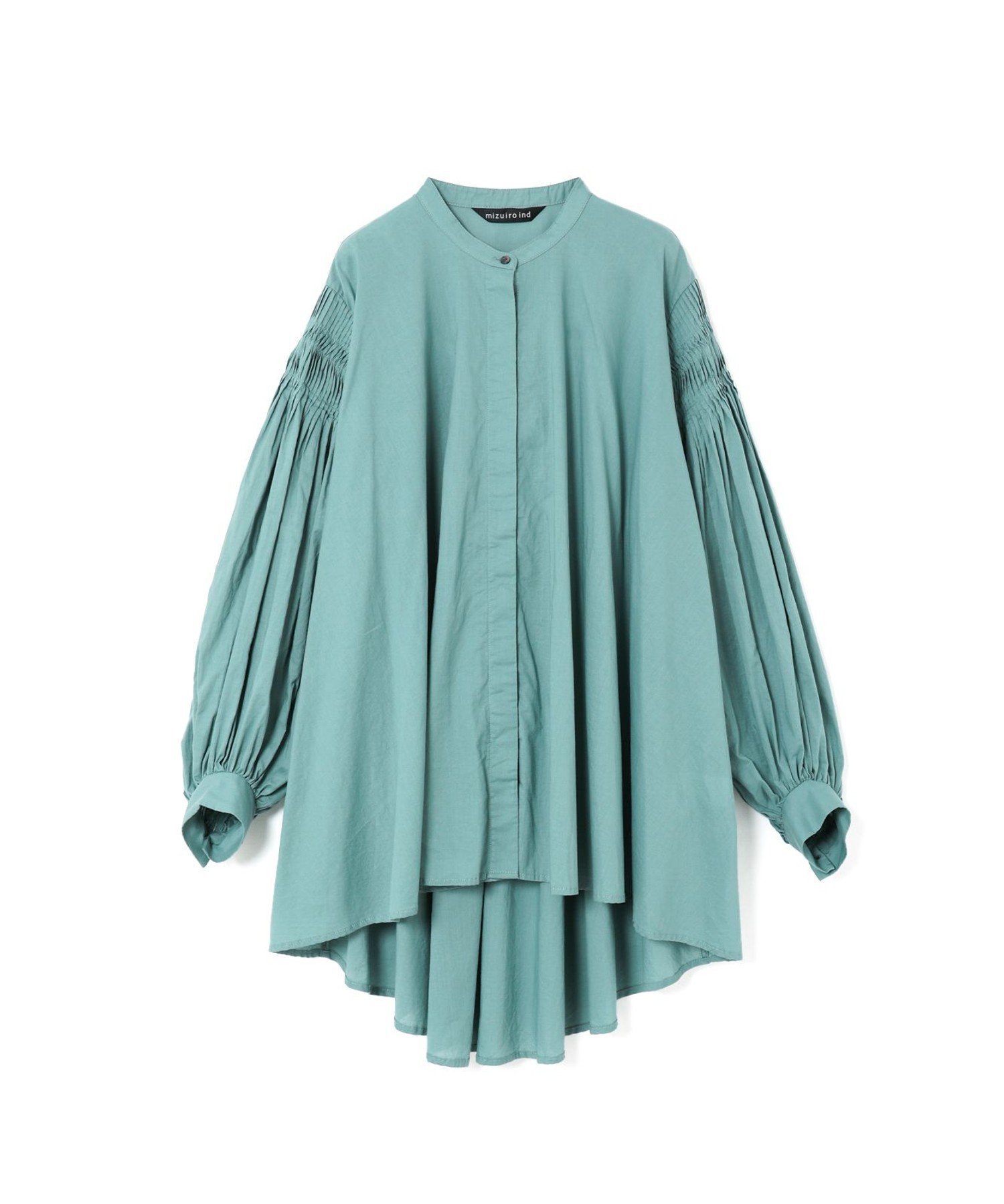 【マーコート/MARcourt】のmizuiro ind ピンタックパフスリーブシャツ インテリア・キッズ・メンズ・レディースファッション・服の通販 founy(ファニー) 　ファッション　Fashion　レディースファッション　WOMEN　トップス・カットソー　Tops/Tshirt　シャツ/ブラウス　Shirts/Blouses　スタンド　Stand　スリーブ　Sleeve　フロント　Front　ポケット　Pocket　人気　Popularity　無地　Plain Color　長袖　Long Sleeve　グリーン|ID: prp329100004574279 ipo3291000000032381491
