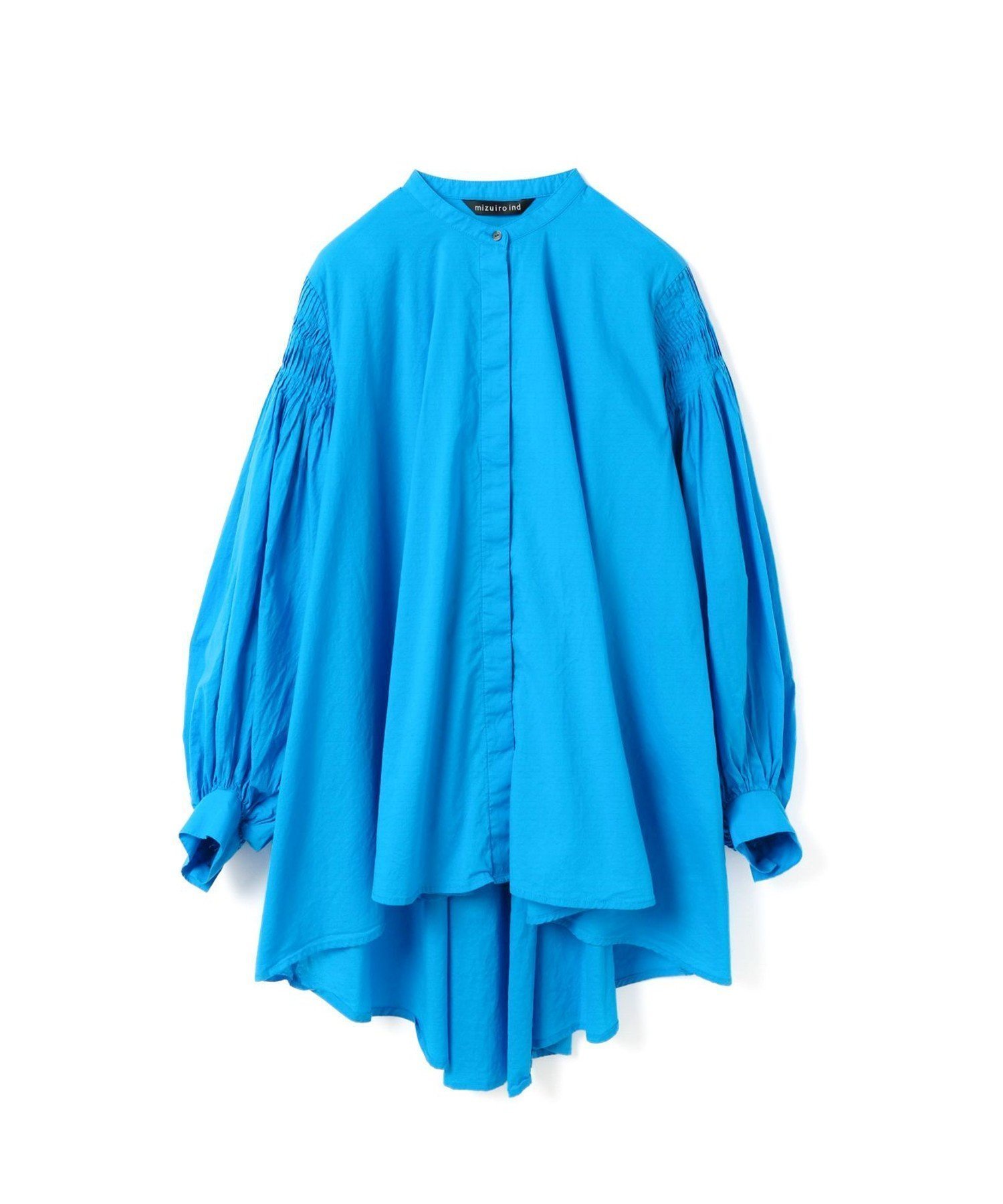 【マーコート/MARcourt】のmizuiro ind ピンタックパフスリーブシャツ インテリア・キッズ・メンズ・レディースファッション・服の通販 founy(ファニー) 　ファッション　Fashion　レディースファッション　WOMEN　トップス・カットソー　Tops/Tshirt　シャツ/ブラウス　Shirts/Blouses　スタンド　Stand　スリーブ　Sleeve　フロント　Front　ポケット　Pocket　人気　Popularity　無地　Plain Color　長袖　Long Sleeve　ブルー|ID: prp329100004574279 ipo3291000000032381496