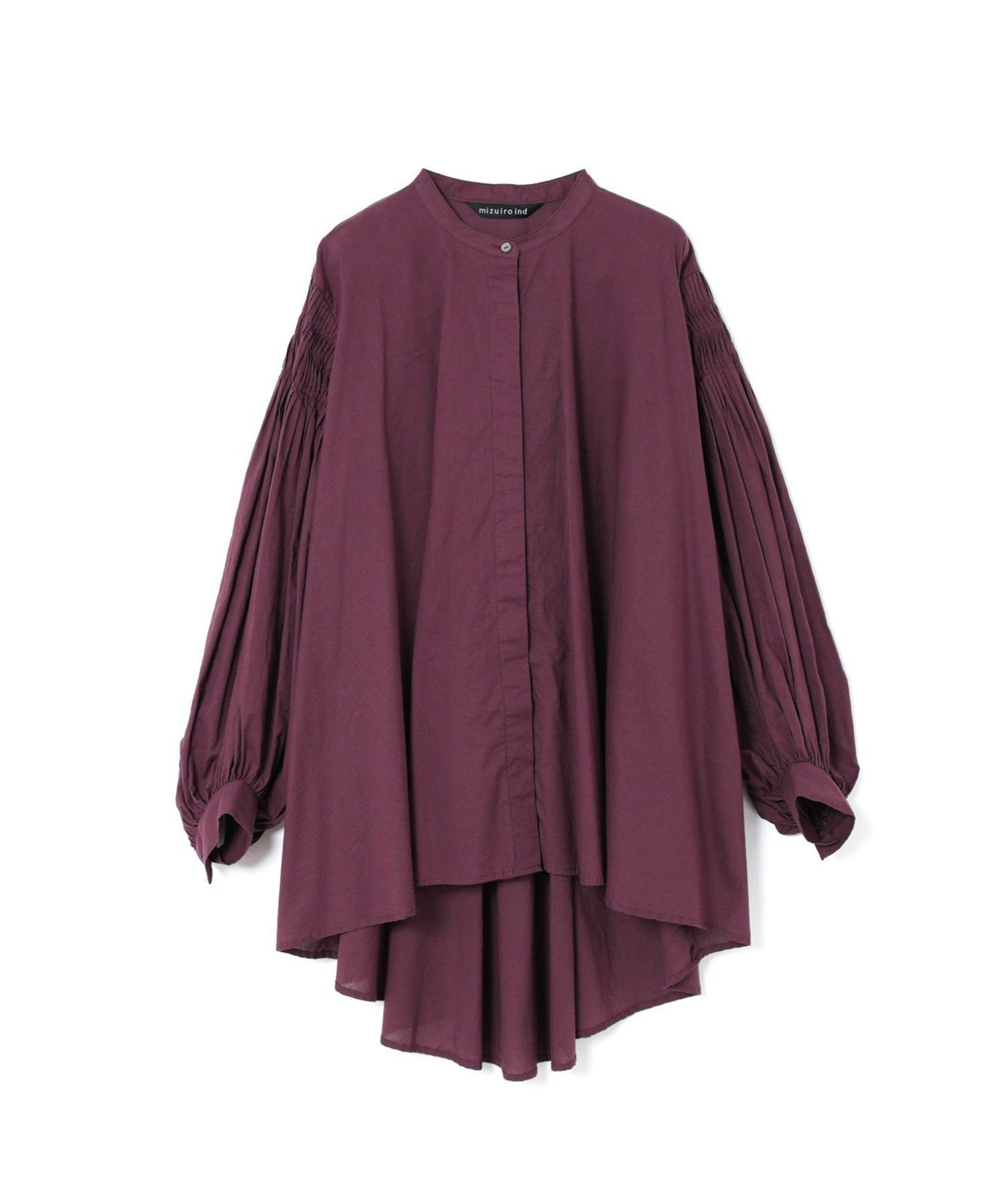 【マーコート/MARcourt】のmizuiro ind ピンタックパフスリーブシャツ インテリア・キッズ・メンズ・レディースファッション・服の通販 founy(ファニー) 　ファッション　Fashion　レディースファッション　WOMEN　トップス・カットソー　Tops/Tshirt　シャツ/ブラウス　Shirts/Blouses　スタンド　Stand　スリーブ　Sleeve　フロント　Front　ポケット　Pocket　人気　Popularity　無地　Plain Color　長袖　Long Sleeve　ワイン|ID: prp329100004574279 ipo3291000000032381499