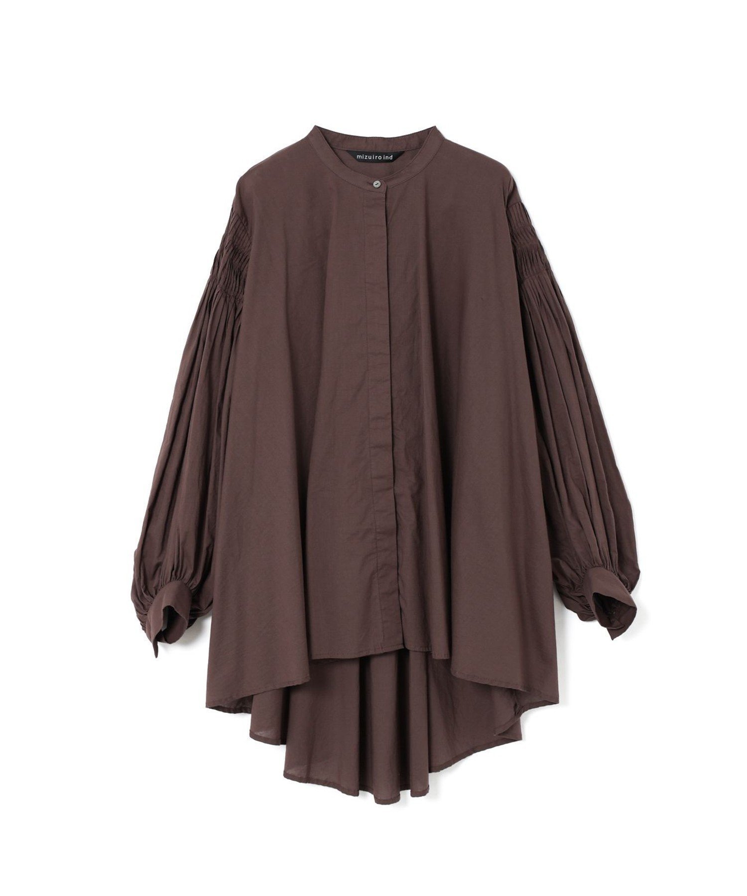 【マーコート/MARcourt】のmizuiro ind ピンタックパフスリーブシャツ インテリア・キッズ・メンズ・レディースファッション・服の通販 founy(ファニー) 　ファッション　Fashion　レディースファッション　WOMEN　トップス・カットソー　Tops/Tshirt　シャツ/ブラウス　Shirts/Blouses　スタンド　Stand　スリーブ　Sleeve　フロント　Front　ポケット　Pocket　人気　Popularity　無地　Plain Color　長袖　Long Sleeve　ブラウン|ID: prp329100004574279 ipo3291000000032381501