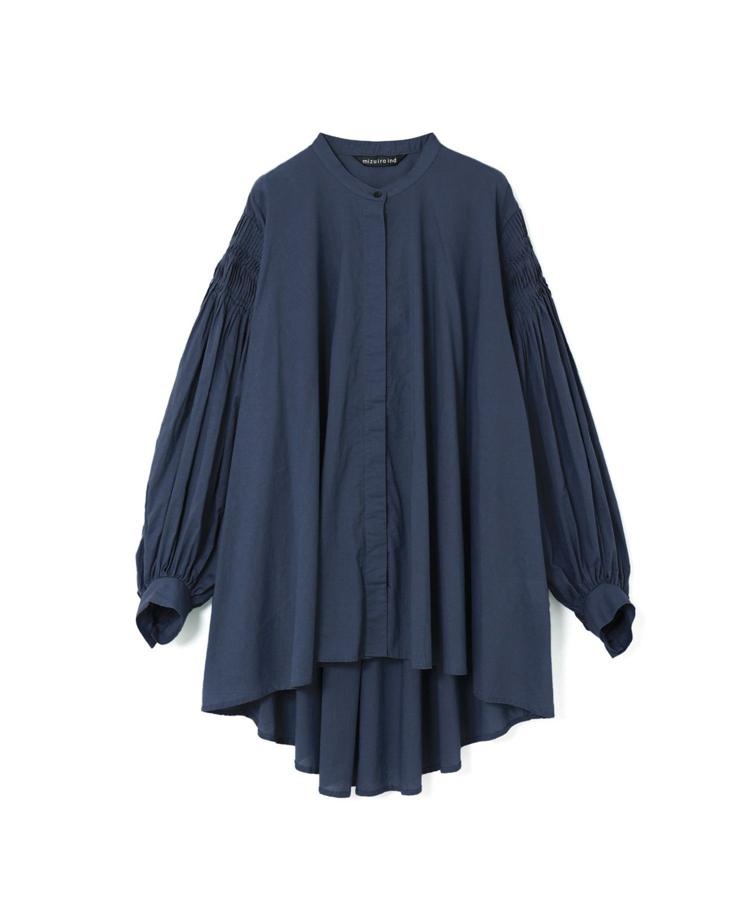 【マーコート/MARcourt】のmizuiro ind ピンタックパフスリーブシャツ インテリア・キッズ・メンズ・レディースファッション・服の通販 founy(ファニー) 　ファッション　Fashion　レディースファッション　WOMEN　トップス・カットソー　Tops/Tshirt　シャツ/ブラウス　Shirts/Blouses　スタンド　Stand　スリーブ　Sleeve　フロント　Front　ポケット　Pocket　人気　Popularity　無地　Plain Color　長袖　Long Sleeve　ネイビー|ID: prp329100004574279 ipo3291000000032381503