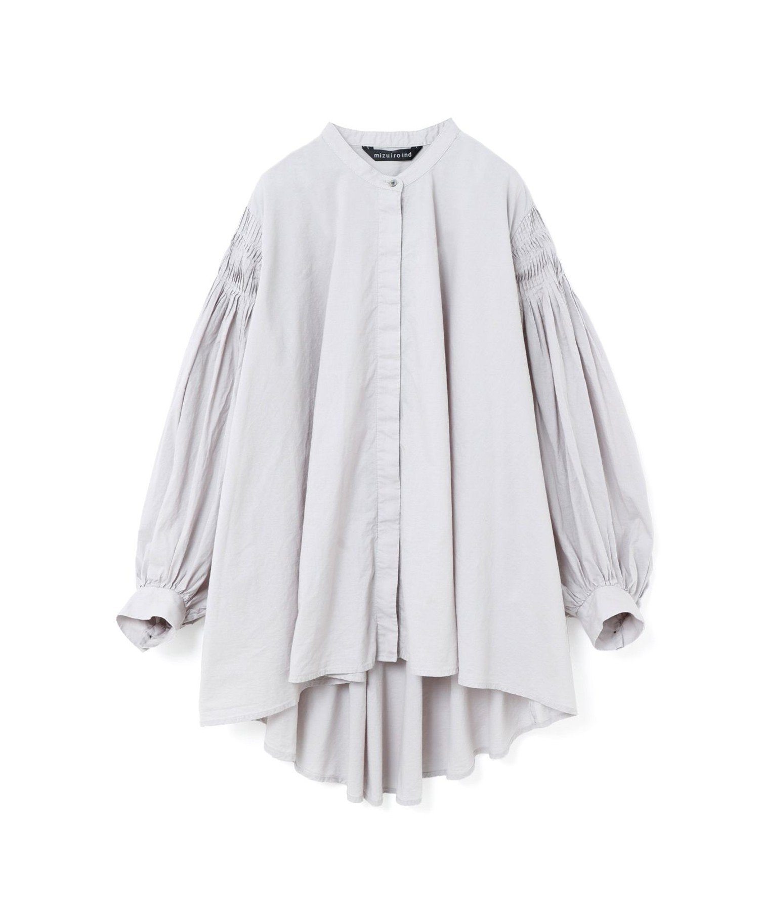 【マーコート/MARcourt】のmizuiro ind ピンタックパフスリーブシャツ インテリア・キッズ・メンズ・レディースファッション・服の通販 founy(ファニー) 　ファッション　Fashion　レディースファッション　WOMEN　トップス・カットソー　Tops/Tshirt　シャツ/ブラウス　Shirts/Blouses　スタンド　Stand　スリーブ　Sleeve　フロント　Front　ポケット　Pocket　人気　Popularity　無地　Plain Color　長袖　Long Sleeve　ライトグレー|ID: prp329100004574279 ipo3291000000032381504