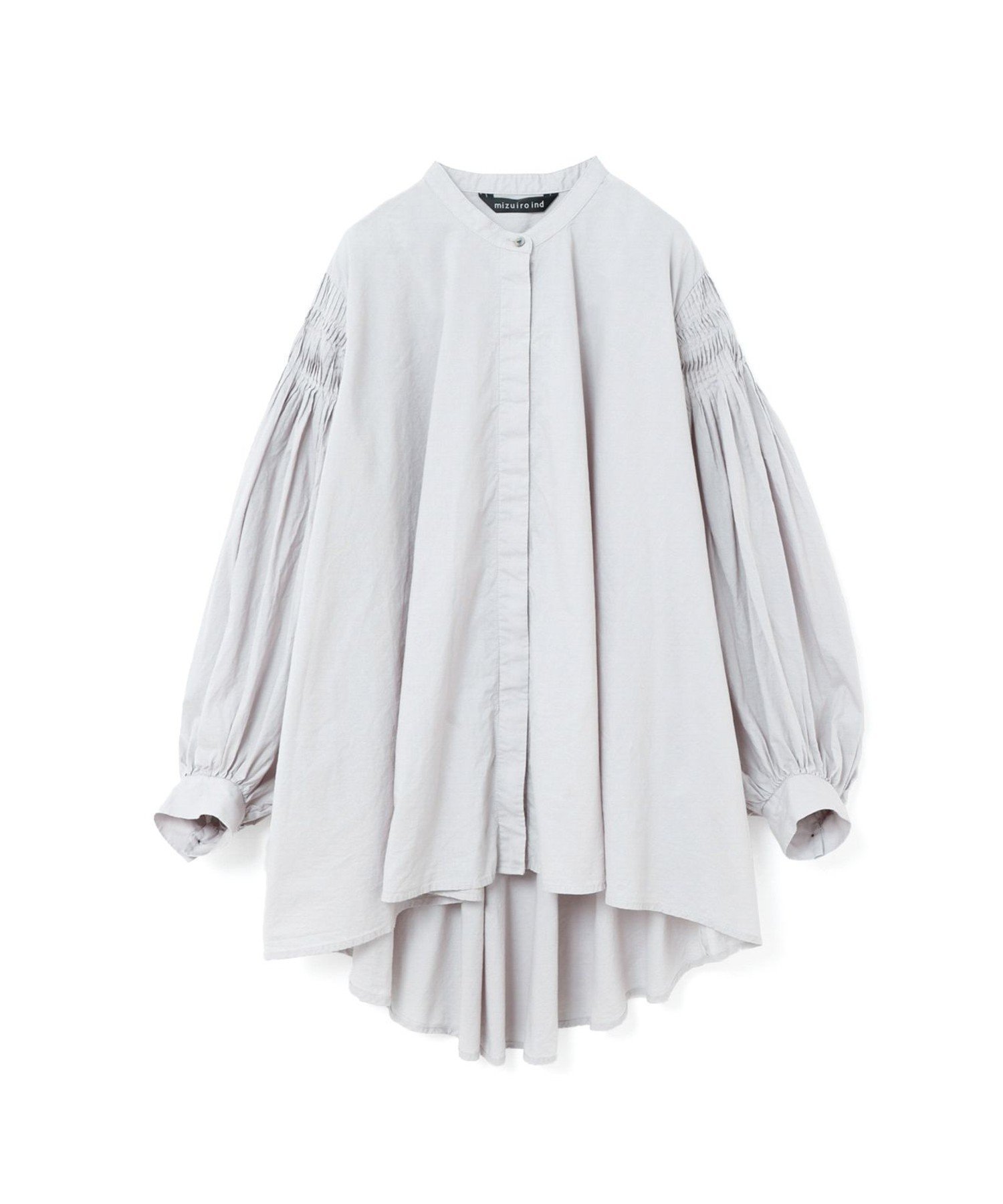 【マーコート/MARcourt】のmizuiro ind ピンタックパフスリーブシャツ インテリア・キッズ・メンズ・レディースファッション・服の通販 founy(ファニー) 　ファッション　Fashion　レディースファッション　WOMEN　トップス・カットソー　Tops/Tshirt　シャツ/ブラウス　Shirts/Blouses　スタンド　Stand　スリーブ　Sleeve　フロント　Front　ポケット　Pocket　人気　Popularity　無地　Plain Color　長袖　Long Sleeve　ライトグレーA|ID: prp329100004574279 ipo3291000000032381505