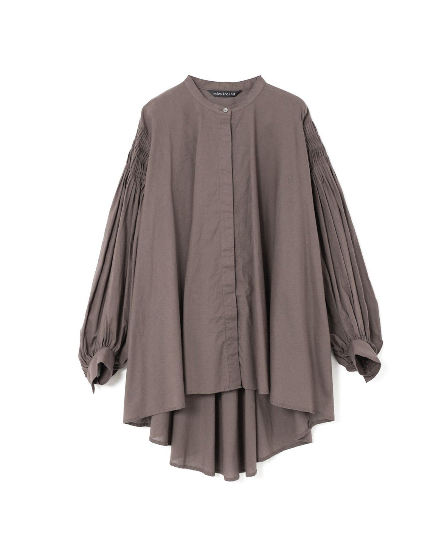 【マーコート/MARcourt】のmizuiro ind ピンタックパフスリーブシャツ インテリア・キッズ・メンズ・レディースファッション・服の通販 founy(ファニー) 　ファッション　Fashion　レディースファッション　WOMEN　トップス・カットソー　Tops/Tshirt　シャツ/ブラウス　Shirts/Blouses　スタンド　Stand　スリーブ　Sleeve　フロント　Front　ポケット　Pocket　人気　Popularity　無地　Plain Color　長袖　Long Sleeve　グレー|ID: prp329100004574279 ipo3291000000032381506
