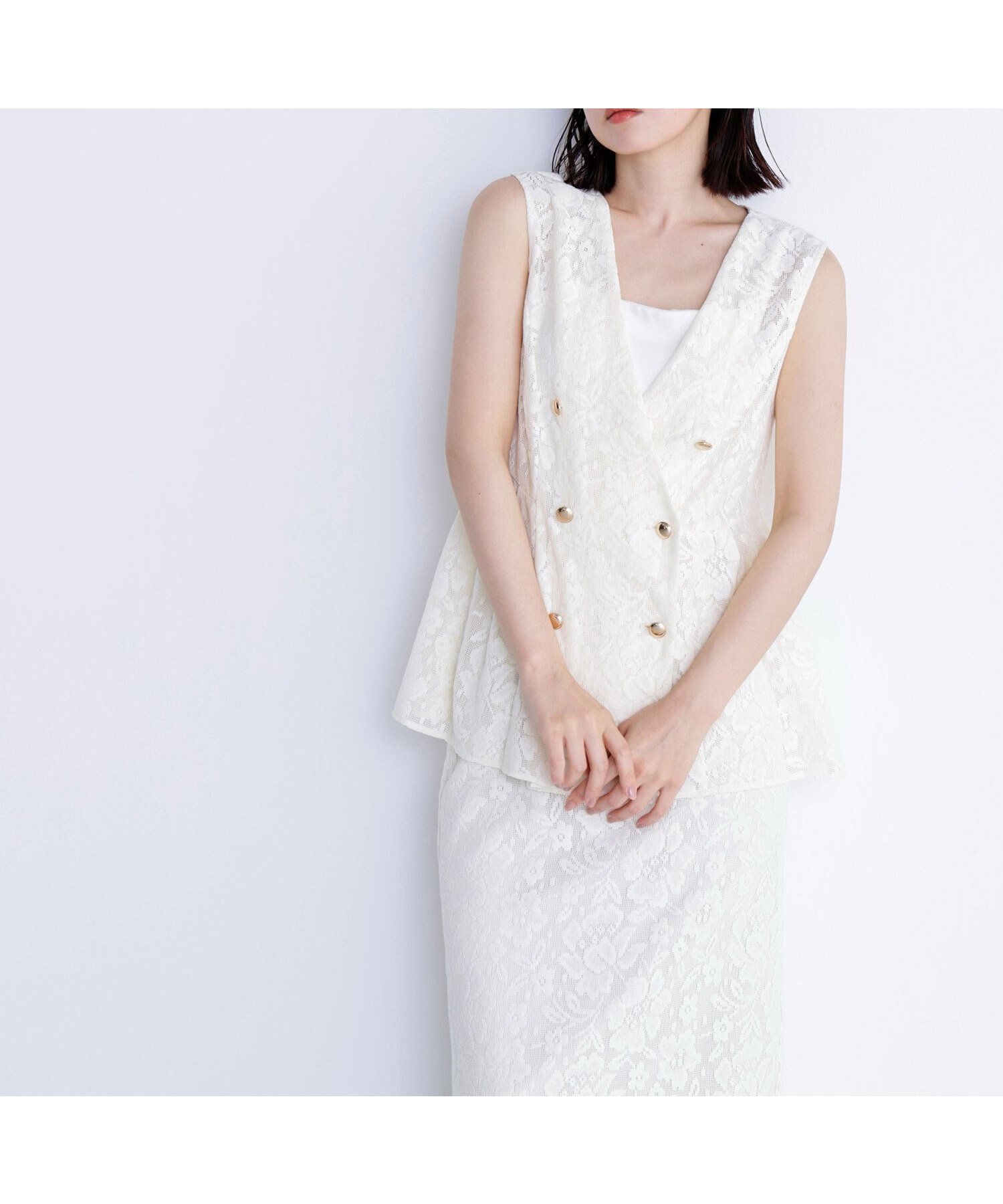 【ナチュラル ビューティー ベーシック/NATURAL BEAUTY BASIC】のメッシュレース SETUP ジレ インテリア・キッズ・メンズ・レディースファッション・服の通販 founy(ファニー) 　ファッション　Fashion　レディースファッション　Ladies' Fashion Online　アウター　Coat Outerwear　トップス・カットソー　Tops/Tshirt　ベスト/ジレ　Gilets/Vests　おすすめ　Recommend　デニム　Denim　フェミニン　Feminine　フラット　Flat　フラワー　Flower　フレア　Flare　ペプラム　Peplum　メッシュ　Mesh　レース　Race　エレガント 上品　Elegant　人気　Popularity　切替　Switching　エクリュ1|ID: prp329100004574385 ipo3291000000032382541