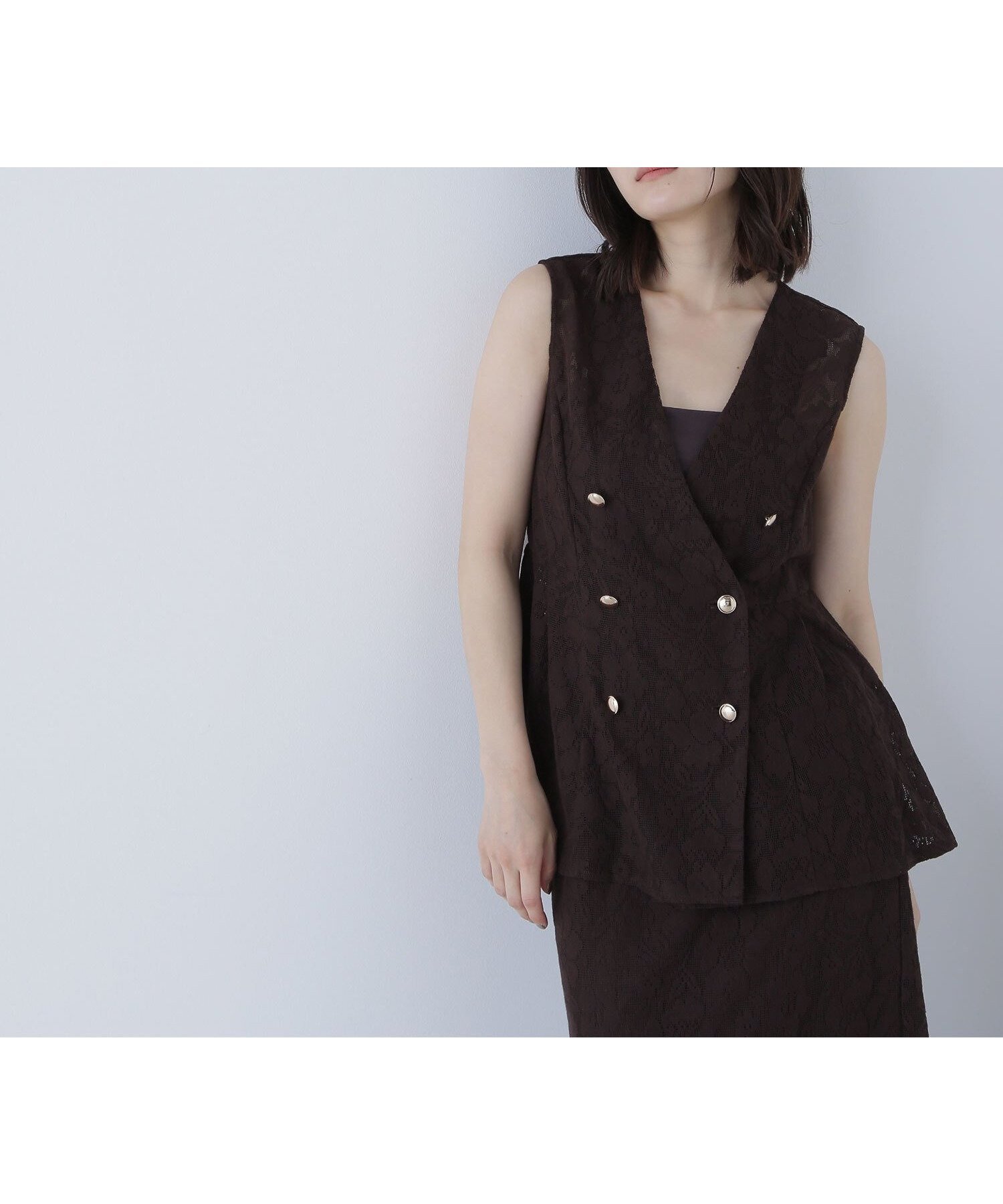 【ナチュラル ビューティー ベーシック/NATURAL BEAUTY BASIC】のメッシュレース SETUP ジレ インテリア・キッズ・メンズ・レディースファッション・服の通販 founy(ファニー) 　ファッション　Fashion　レディースファッション　Ladies' Fashion Online　アウター　Coat Outerwear　トップス・カットソー　Tops/Tshirt　ベスト/ジレ　Gilets/Vests　おすすめ　Recommend　デニム　Denim　フェミニン　Feminine　フラット　Flat　フラワー　Flower　フレア　Flare　ペプラム　Peplum　メッシュ　Mesh　レース　Race　エレガント 上品　Elegant　人気　Popularity　切替　Switching　ダークブラウン1|ID: prp329100004574385 ipo3291000000032382543