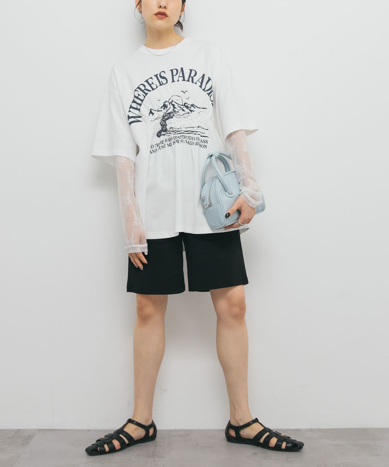 【ケービーエフ/KBF / URBAN RESEARCH】のシャーリングプリントTEE インテリア・キッズ・メンズ・レディースファッション・服の通販 founy(ファニー) 　ファッション　Fashion　レディースファッション　WOMEN　2025年　2025　2025春夏・S/S　Ss,Spring/Summer,2025　ギャザー　Gather　シャーリング　Shirring　プリント　Print　ボトム　Bottom　リメイク　Remake　夏　Summer　S/S・春夏　Ss・Spring/Summer　OFF|ID: prp329100004574401 ipo3291000000032382741