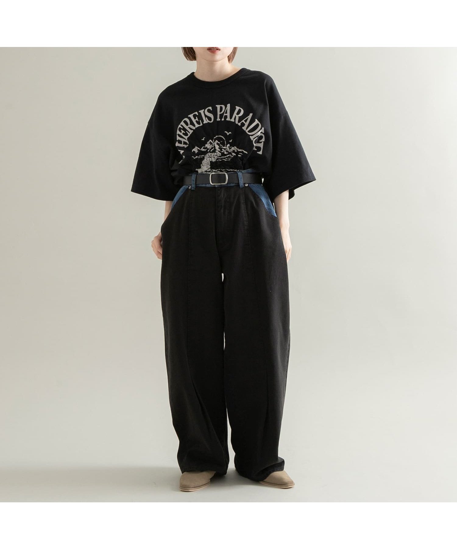 【ケービーエフ/KBF / URBAN RESEARCH】のシャーリングプリントTEE インテリア・キッズ・メンズ・レディースファッション・服の通販 founy(ファニー) 　ファッション　Fashion　レディースファッション　Fashion for Women　2025年　2025　2025春夏・S/S　Spring/Summer 2025 SS25　ギャザー　Gathered, Ruffled　シャーリング　Shirring, Ruched　プリント　Print, Printed Pattern　ボトム　Bottoms, Lower Wear　リメイク　Remake, Reconstructed　夏　Summer　S/S・春夏　SS, Spring/Summer, Warm Season　BLACK|ID: prp329100004574401 ipo3291000000033069702