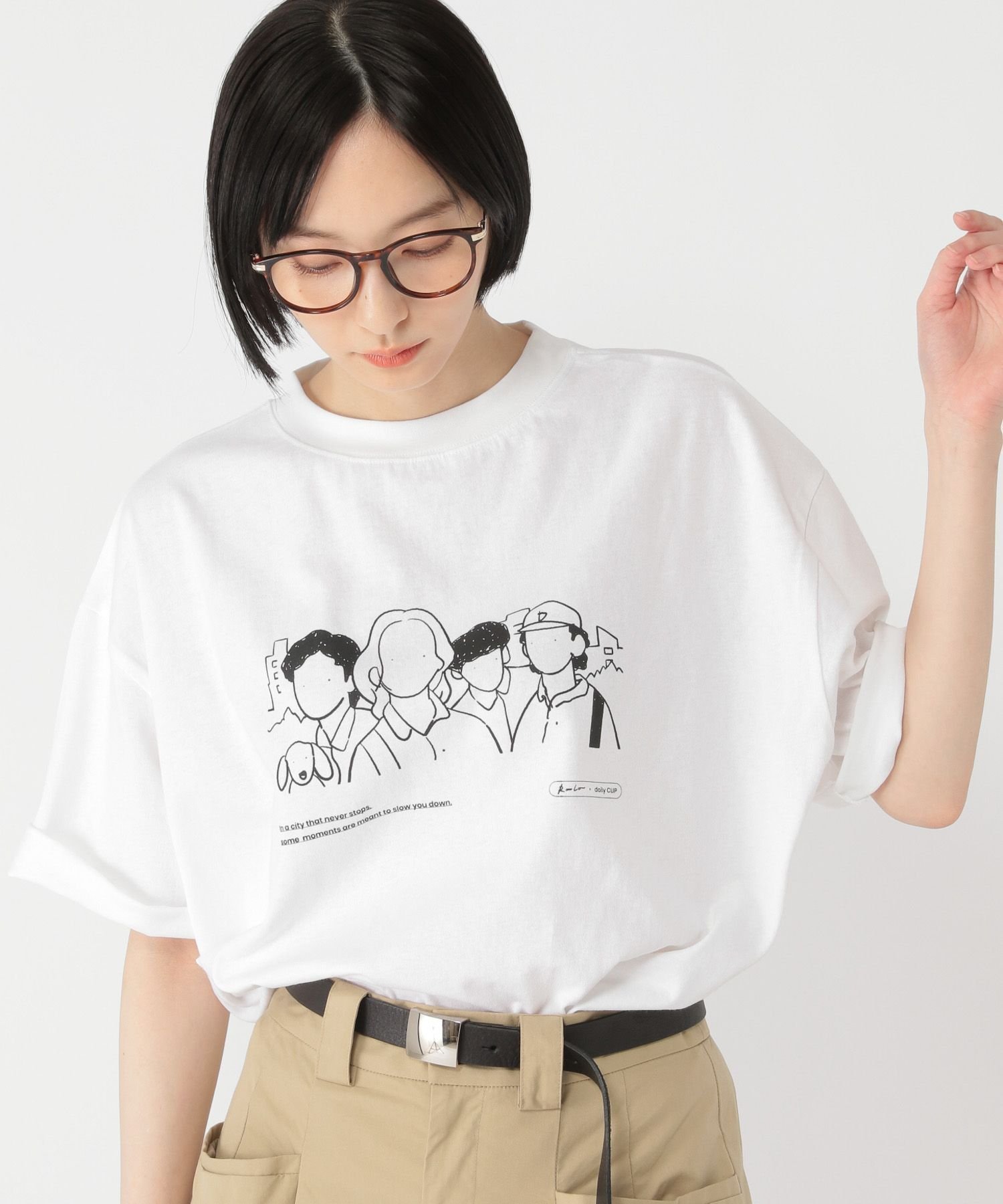 【スタディオ クリップ/studio CLIP】の【daily CLIP×Rooo Lou】プリントTシャツ インテリア・キッズ・メンズ・レディースファッション・服の通販 founy(ファニー) 　ファッション　Fashion　レディースファッション　WOMEN　トップス・カットソー　Tops/Tshirt　シャツ/ブラウス　Shirts/Blouses　ロング / Tシャツ　T-Shirts　アクリル　Acrylic　イラスト　Illustration　クール　Cool　コラボ　Collaboration　プリント　Print　ホワイト10|ID: prp329100004574515 ipo3291000000032383883