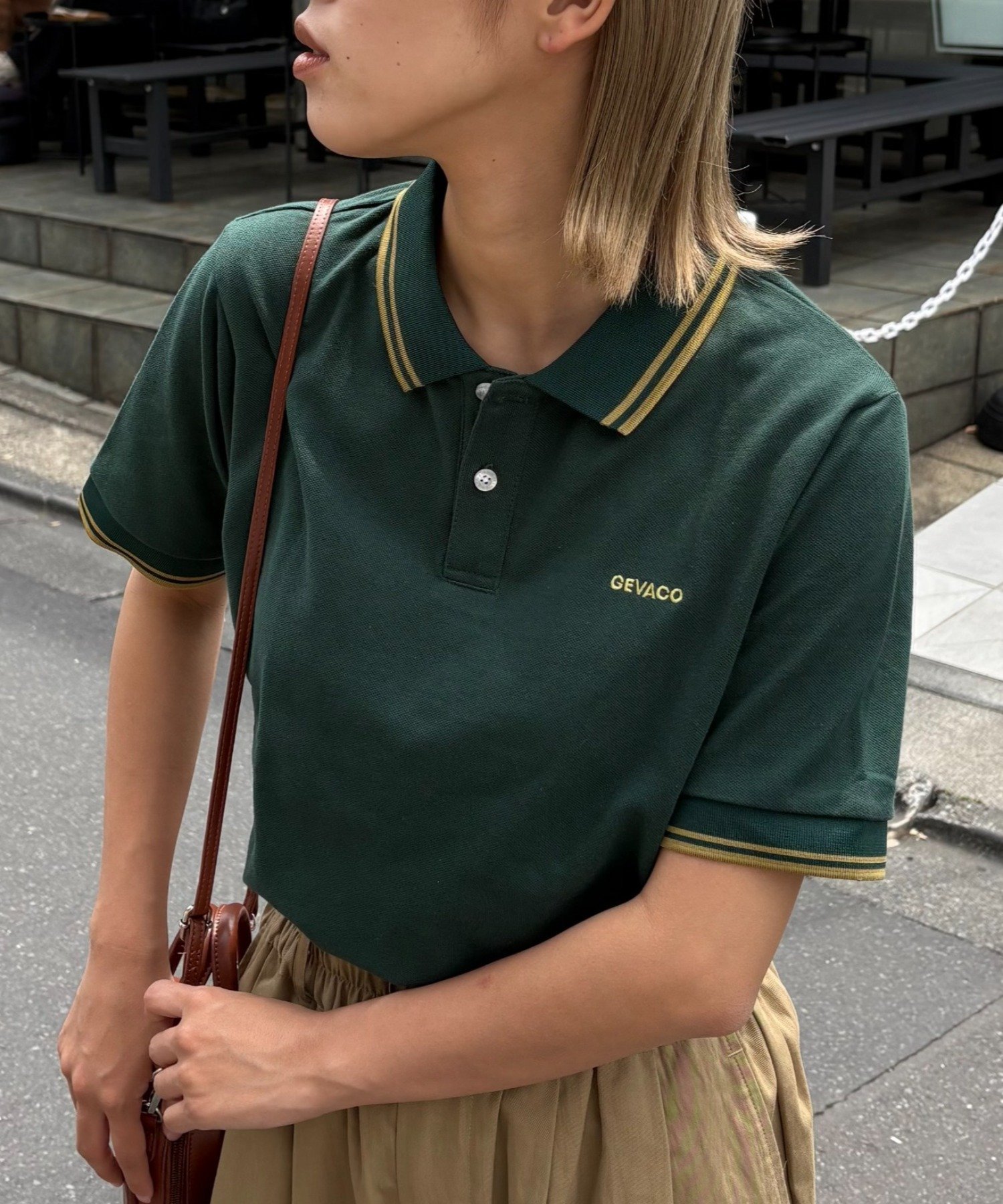 【チャオパニックティピー/CIAOPANIC TYPY】の【GEVACO】半袖ポロシャツ インテリア・キッズ・メンズ・レディースファッション・服の通販 founy(ファニー) 　ファッション　Fashion　レディースファッション　WOMEN　トップス・カットソー　Tops/Tshirt　シャツ/ブラウス　Shirts/Blouses　ポロシャツ　Polo Shirts　シンプル　Simple　ダブル　Double　デニム　Denim　ハーフ　Half　ポロシャツ　Polo Shirt　半袖　Short Sleeve　ワーク　Work　おすすめ　Recommend　グリーン|ID: prp329100004574527 ipo3291000000032384016