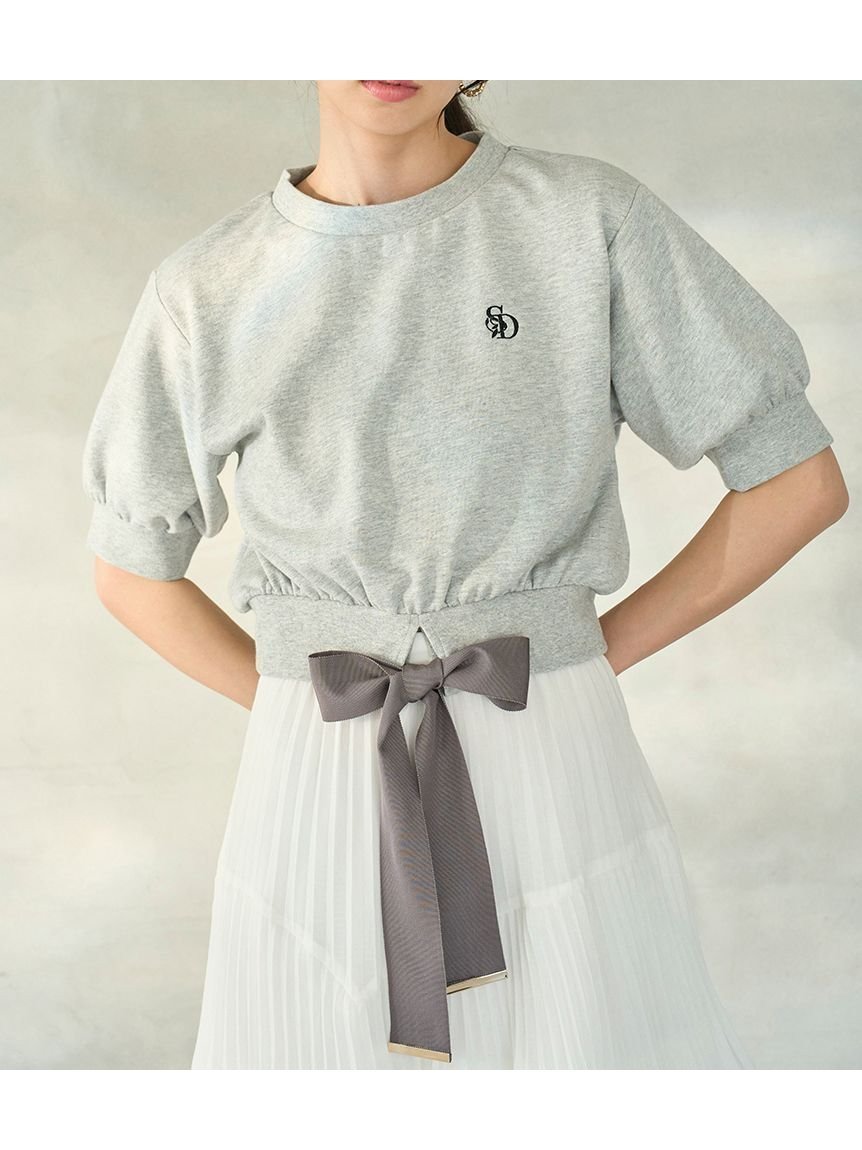 【スナイデル/SNIDEL】のSustainableヘムリボンスウェットプルオーバー 人気、トレンドファッション・服の通販 founy(ファニー) 　ファッション　Fashion　レディースファッション　WOMEN　トップス・カットソー　Tops/Tshirt　パーカ　Sweats　プルオーバー　Pullover　スウェット　Sweat　エレガント 上品　Elegant　スウェット　Sweat　ワンポイント　One Point　半袖　Short Sleeve　 other-1|ID: prp329100004574680 ipo3291000000032385928