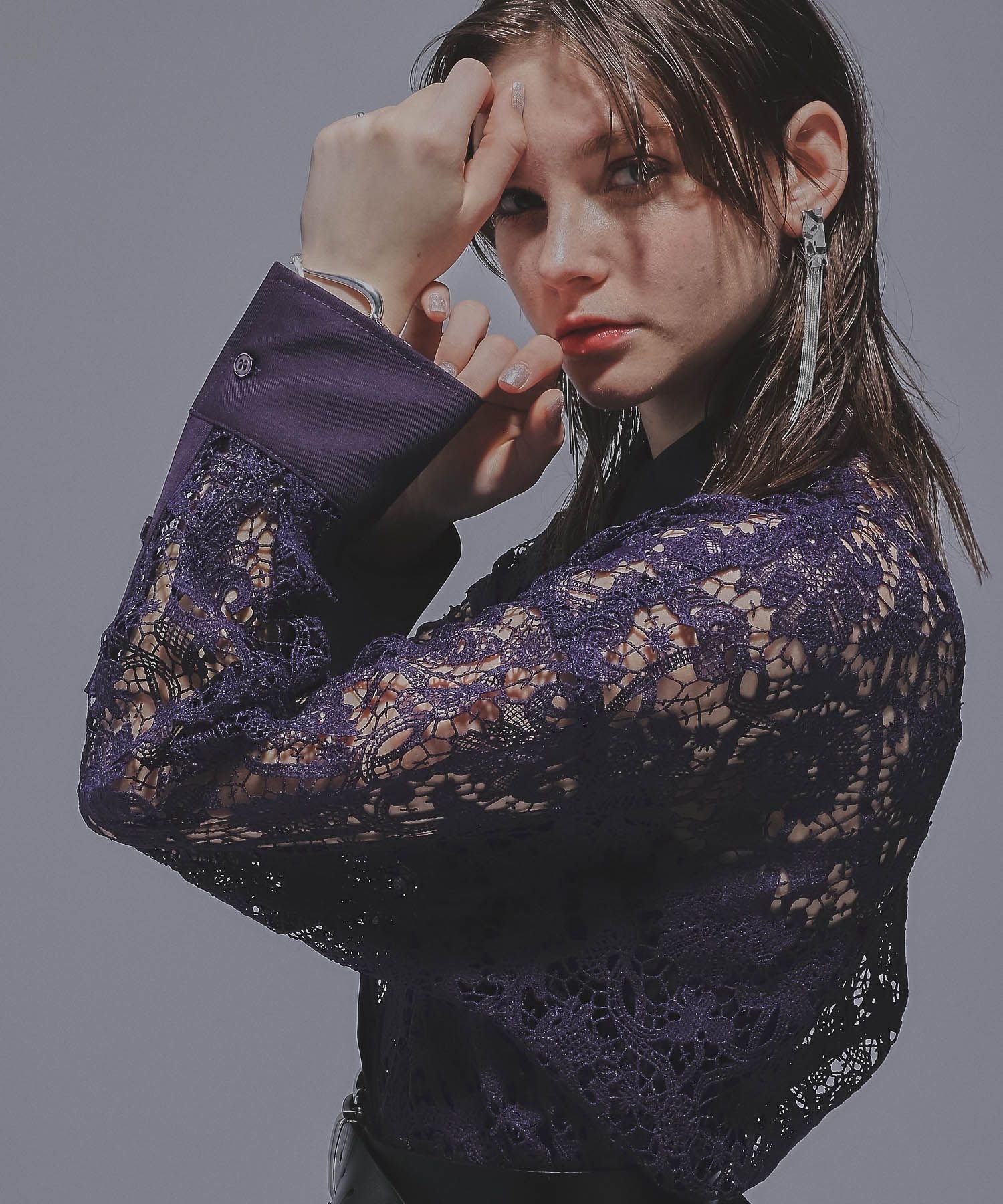 【ハレ/HARE】のミドルレースシャツ インテリア・キッズ・メンズ・レディースファッション・服の通販 founy(ファニー) 　ファッション　Fashion　レディースファッション　Ladies' Fashion Online　トップス・カットソー　Tops/Tshirt　シャツ/ブラウス　Shirts/Blouses　インナー　Inner　ウェーブ　Wave　ストレート　Straight　セットアップ　Set Up　タンク　Tank　フレア　Flare　レース　Race　エレガント 上品　Elegant　羽織　Haori　パープル97|ID: prp329100004574683 ipo3291000000032521349