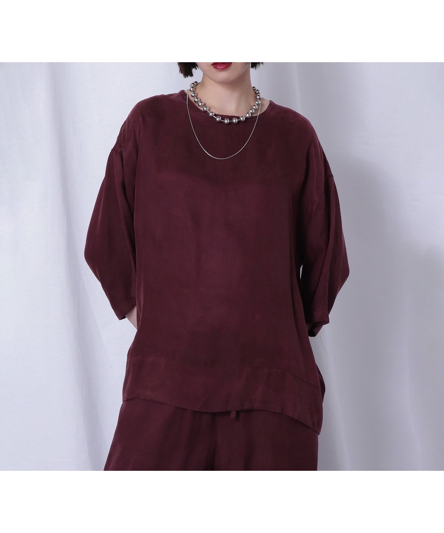 【ローズバッド/ROSE BUD】のフィブリルTブラウス インテリア・キッズ・メンズ・レディースファッション・服の通販 founy(ファニー) 　ファッション　Fashion　レディースファッション　WOMEN　トップス・カットソー　Tops/Tshirt　シャツ/ブラウス　Shirts/Blouses　おすすめ　Recommend　とろみ　Thickness　スタンダード　Standard　セットアップ　Set Up　デニム　Denim　ルーズ　Loose　BURGUNDY|ID: prp329100004574714 ipo3291000000032386377